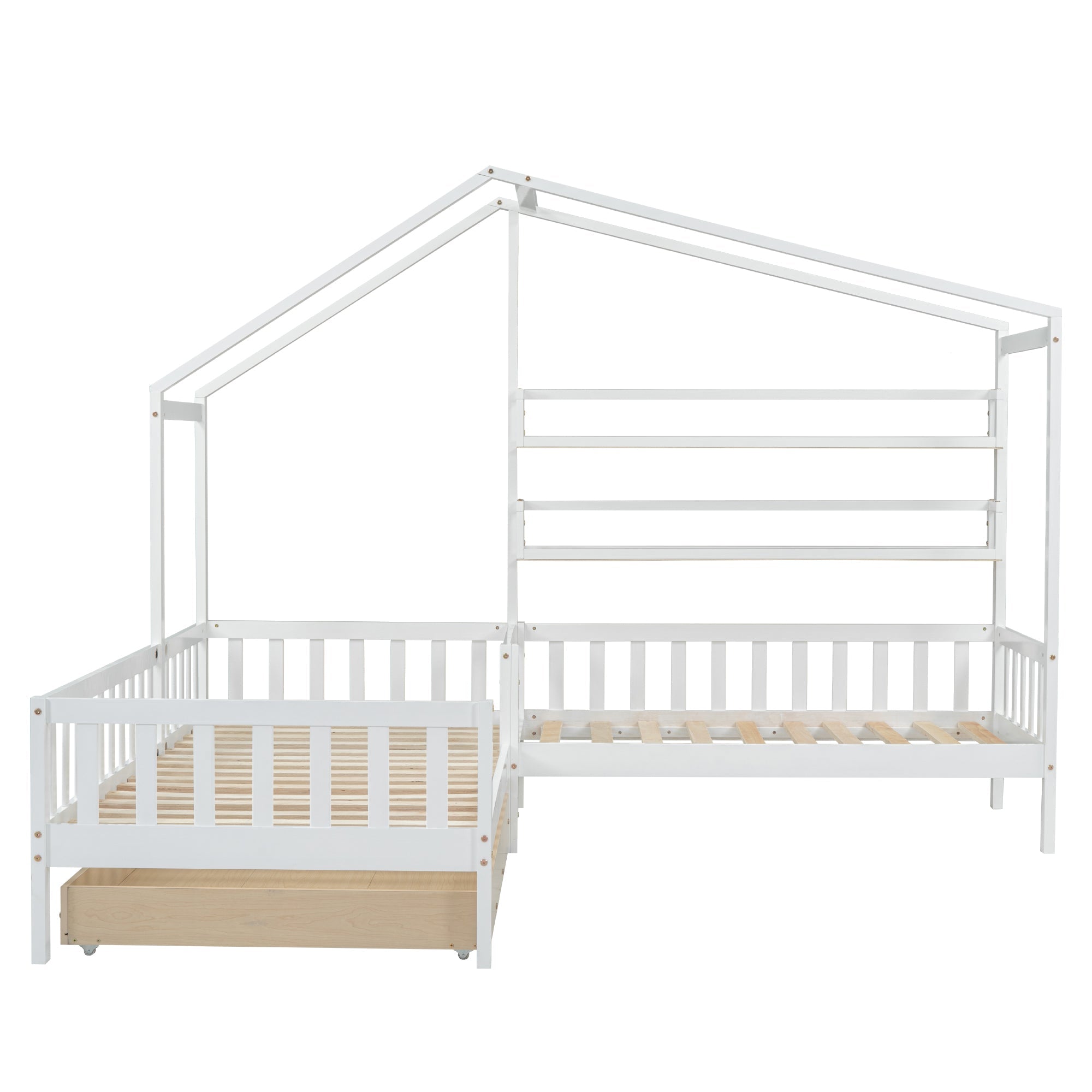 Logidon kinderhuisbed wit massief hout met lades 90x200+140x70