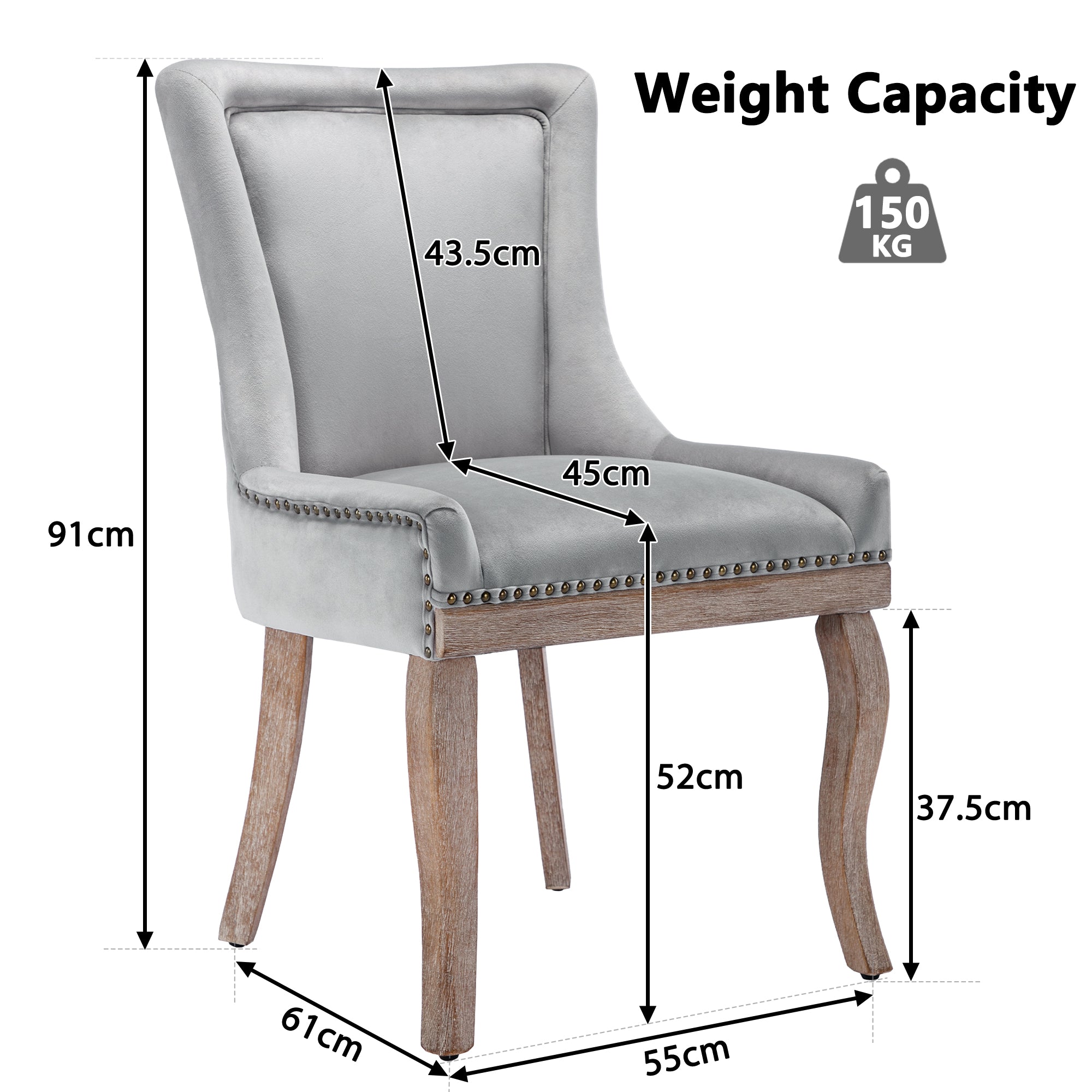 Logidon Luxury Dining Chair Set Four Gray Velvet Chairs Nail Head Trim