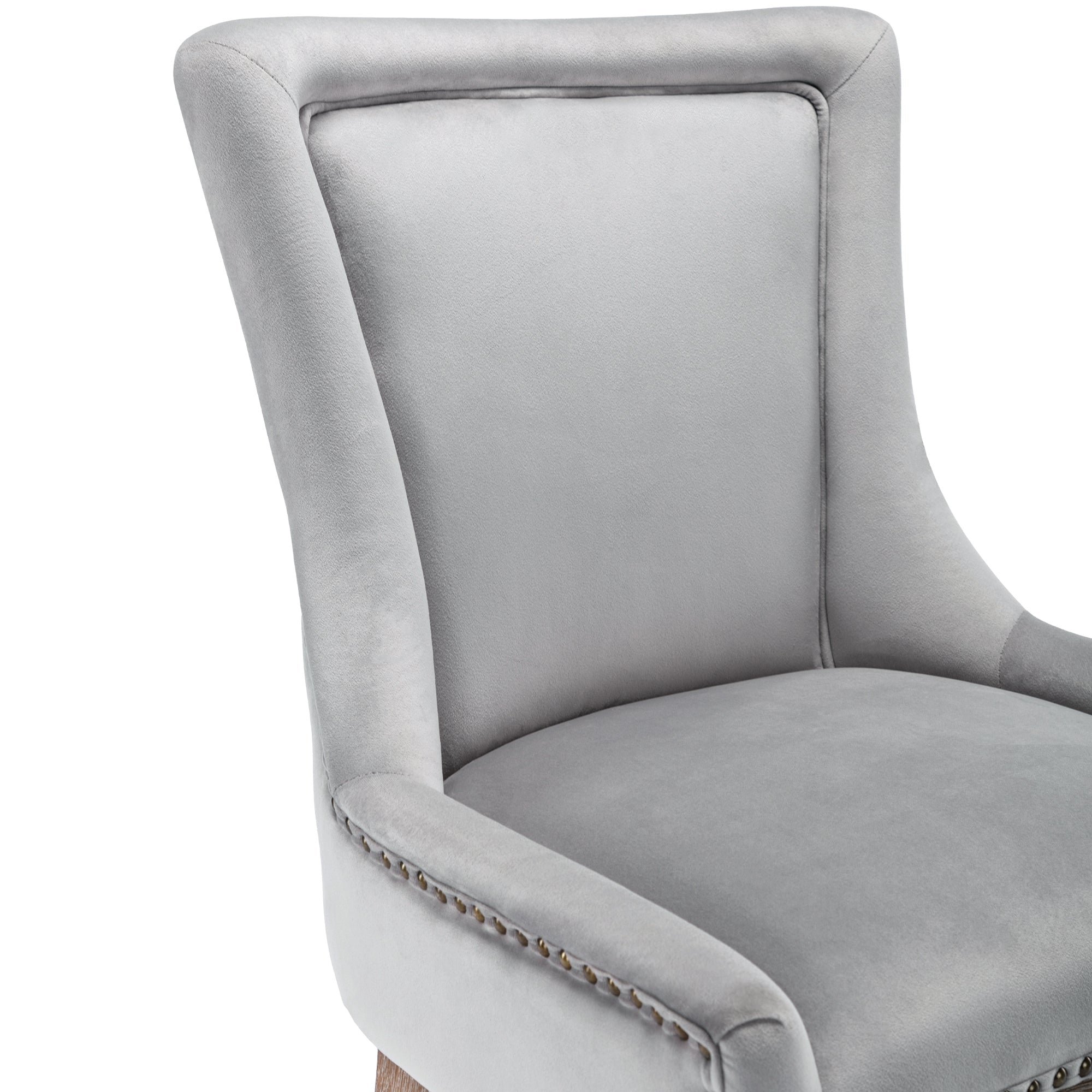 Logidon Luxury Velvet Dining Chair Gray Set of 2 Nail Head Trim