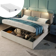 Logidon gestoffeerd bed 140x200 beige met opbergruimte USB oplaadfunctie
