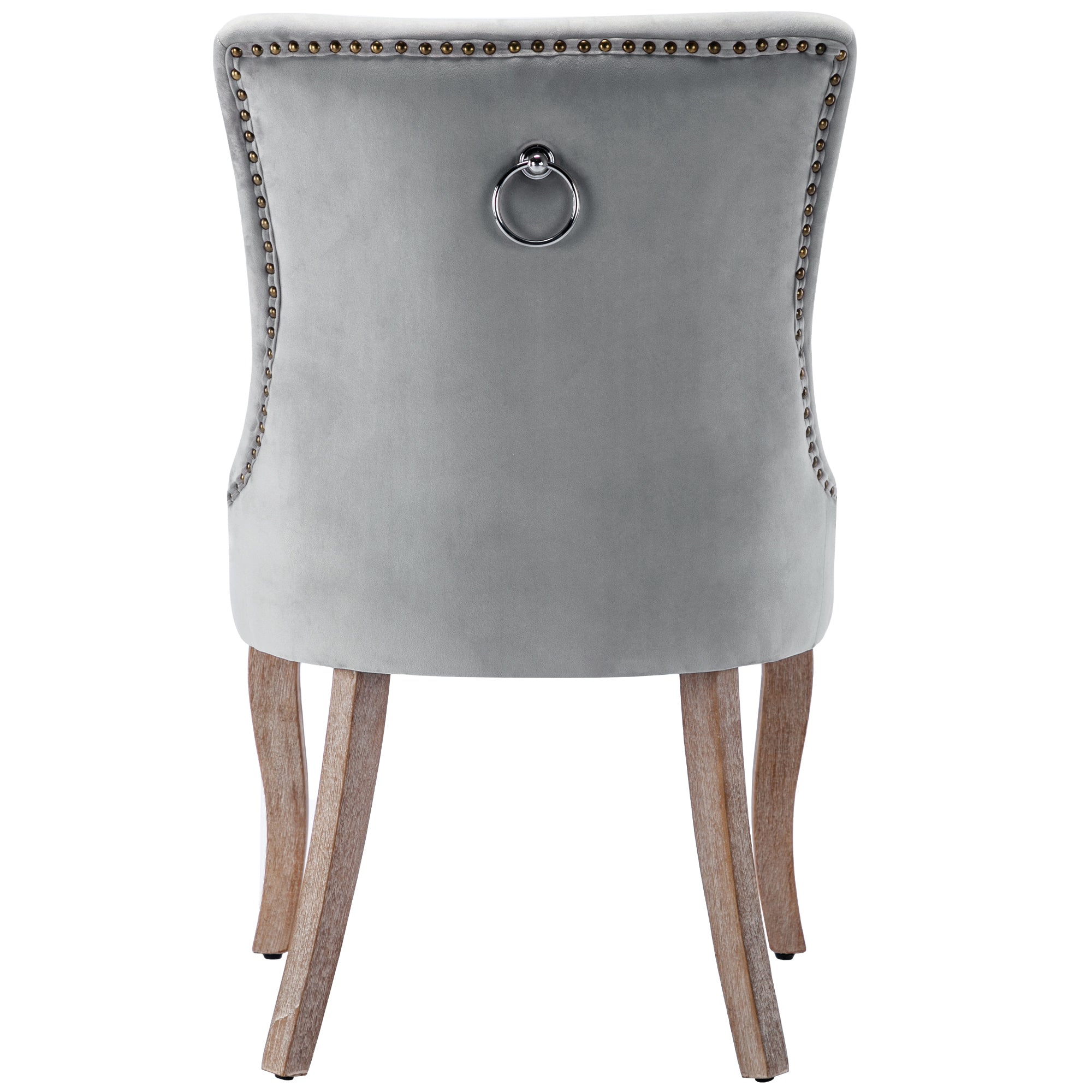 Logidon Luxury Dining Chair Gray Velvet Set of 4 Solid Wood Legs