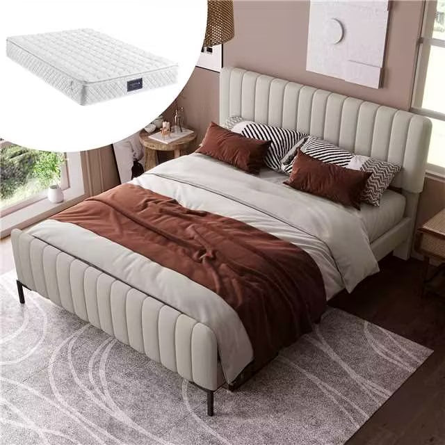 Logidon gestoffeerd bed 140x200 grijsbeige verstelbaar hoofdbord