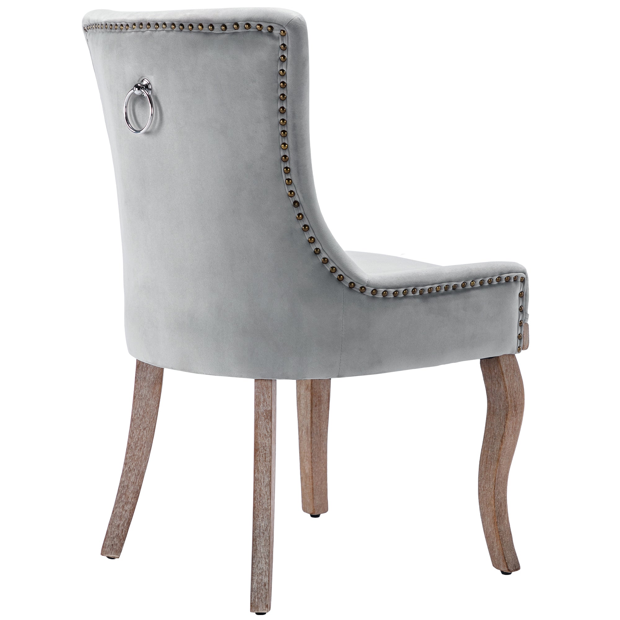 Logidon Luxury Dining Chair Gray Velvet Set of 4 Solid Wood Legs