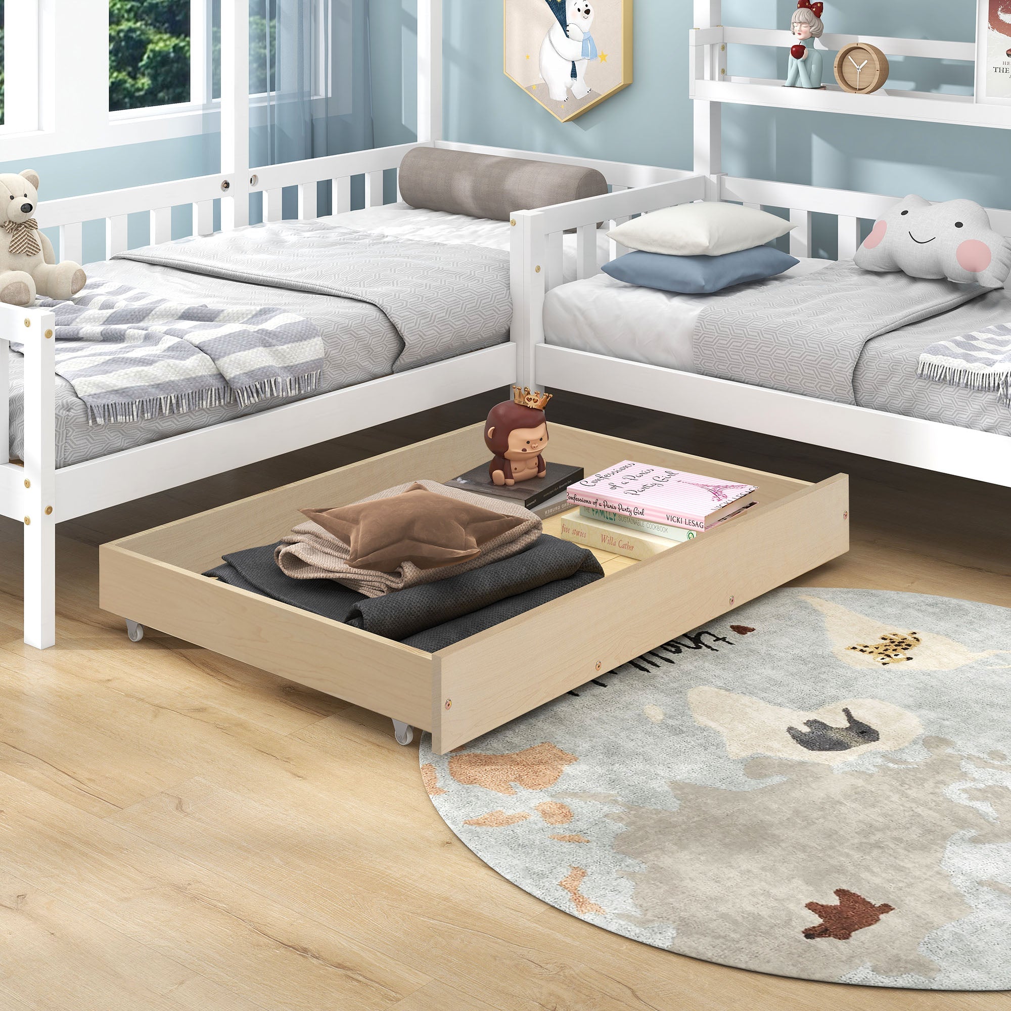Logidon kinderhuisbed wit massief hout met lades 90x200+140x70