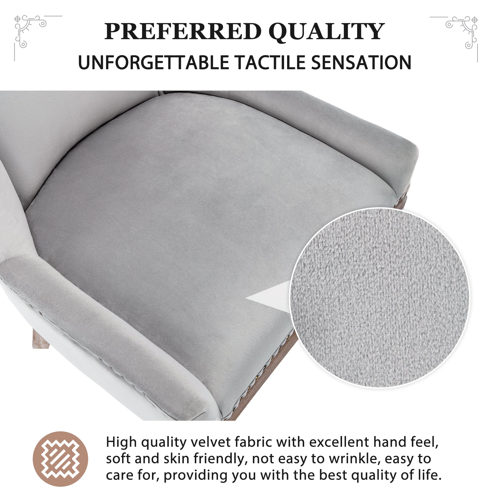 Logidon Luxury Velvet Dining Chair Gray Set of 2 Nail Head Trim