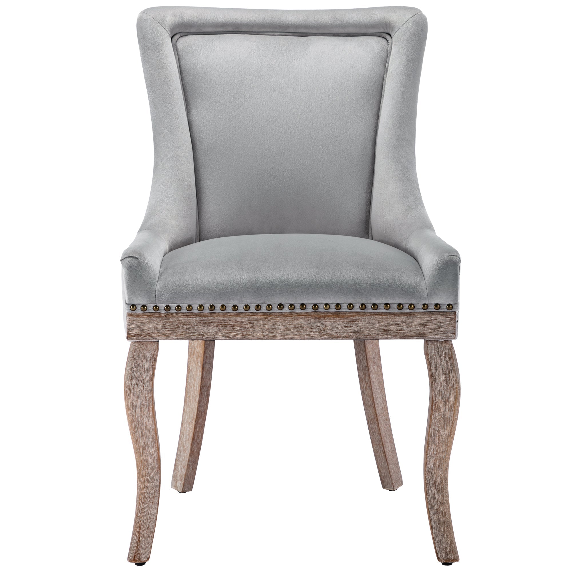 Logidon Luxury Velvet Dining Chair Gray Set of 2 Nail Head Trim