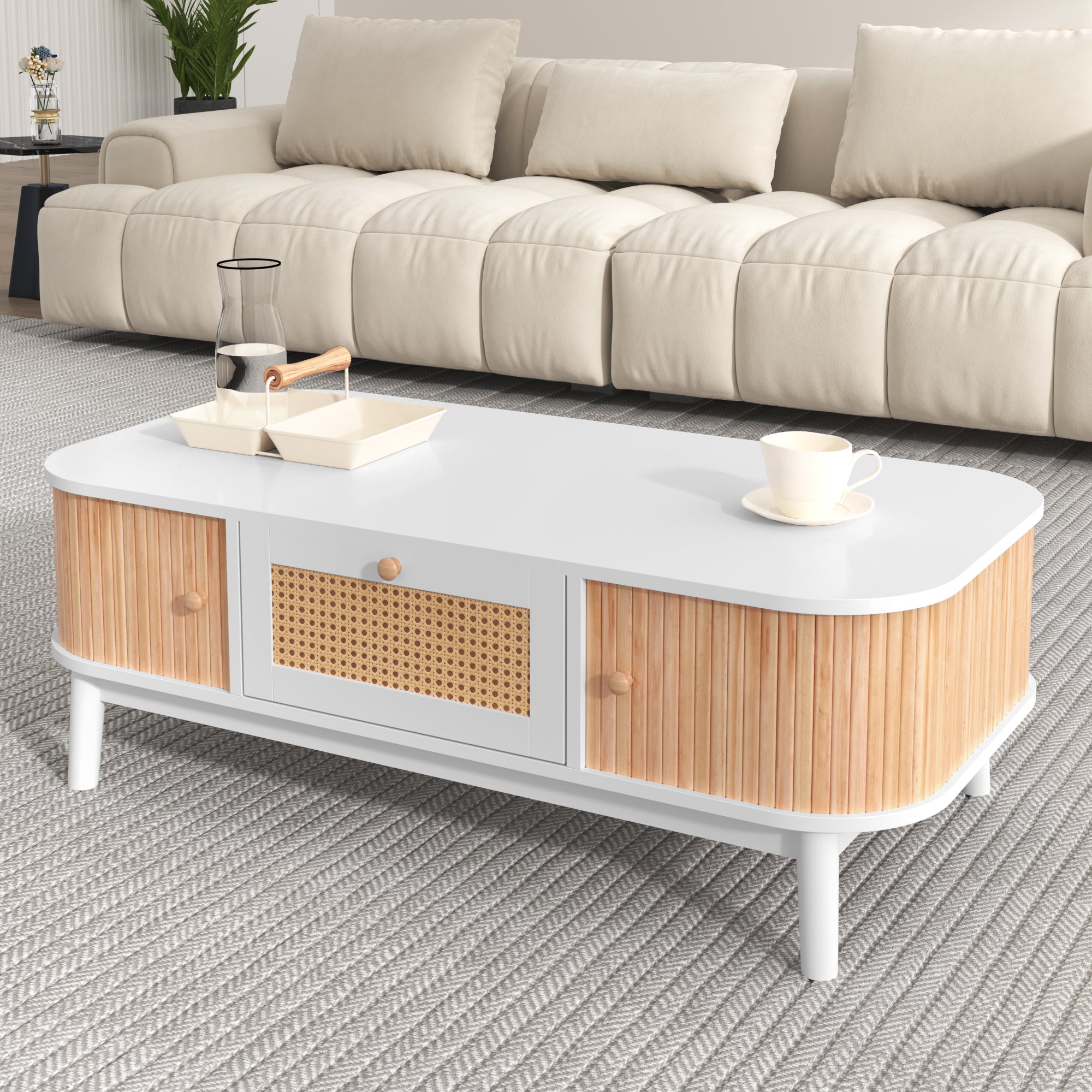 Logidon salontafel rotan salontafel 110x55x38,5 cm met schuifdeuren