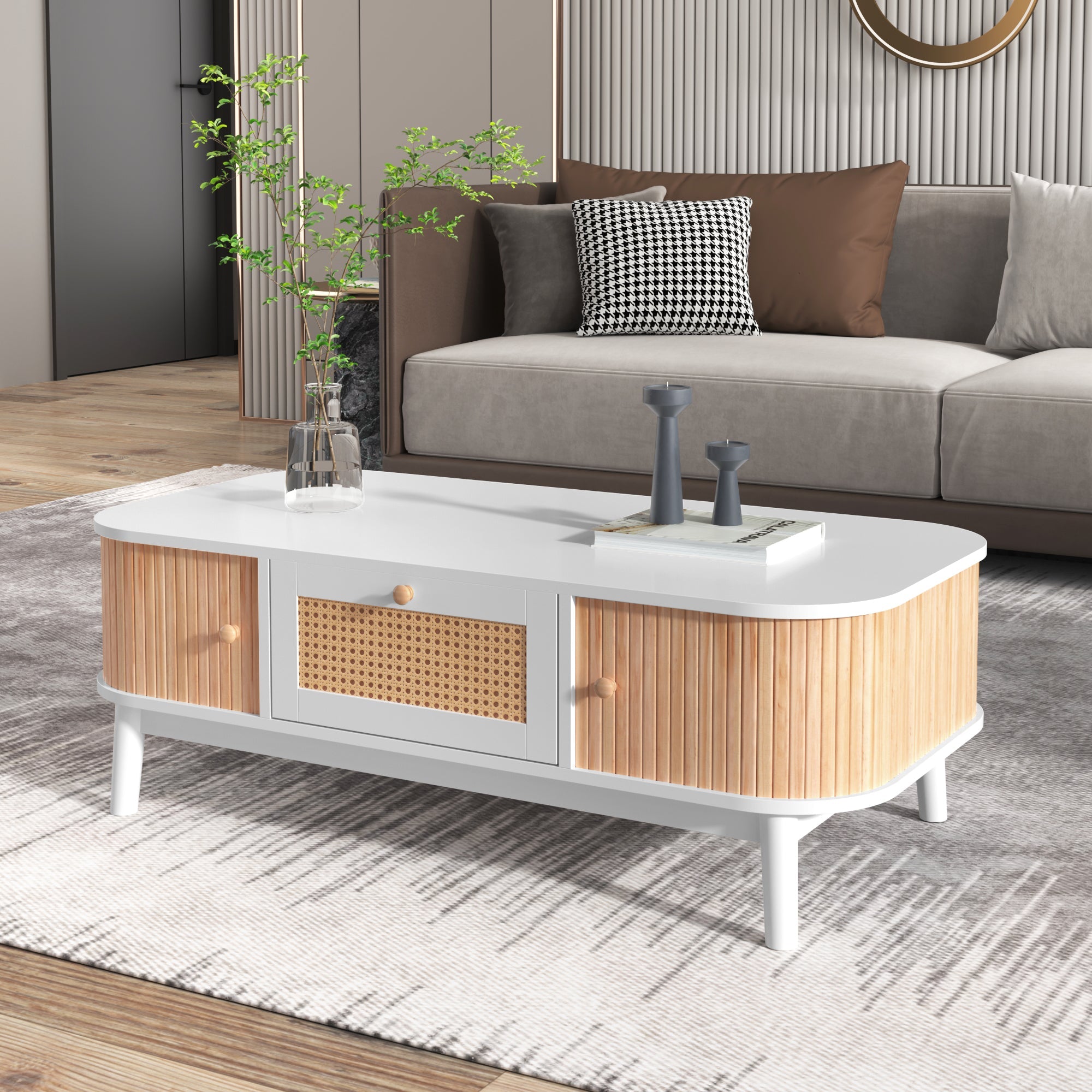 Logidon salontafel rotan salontafel 110x55x38,5 cm met schuifdeuren