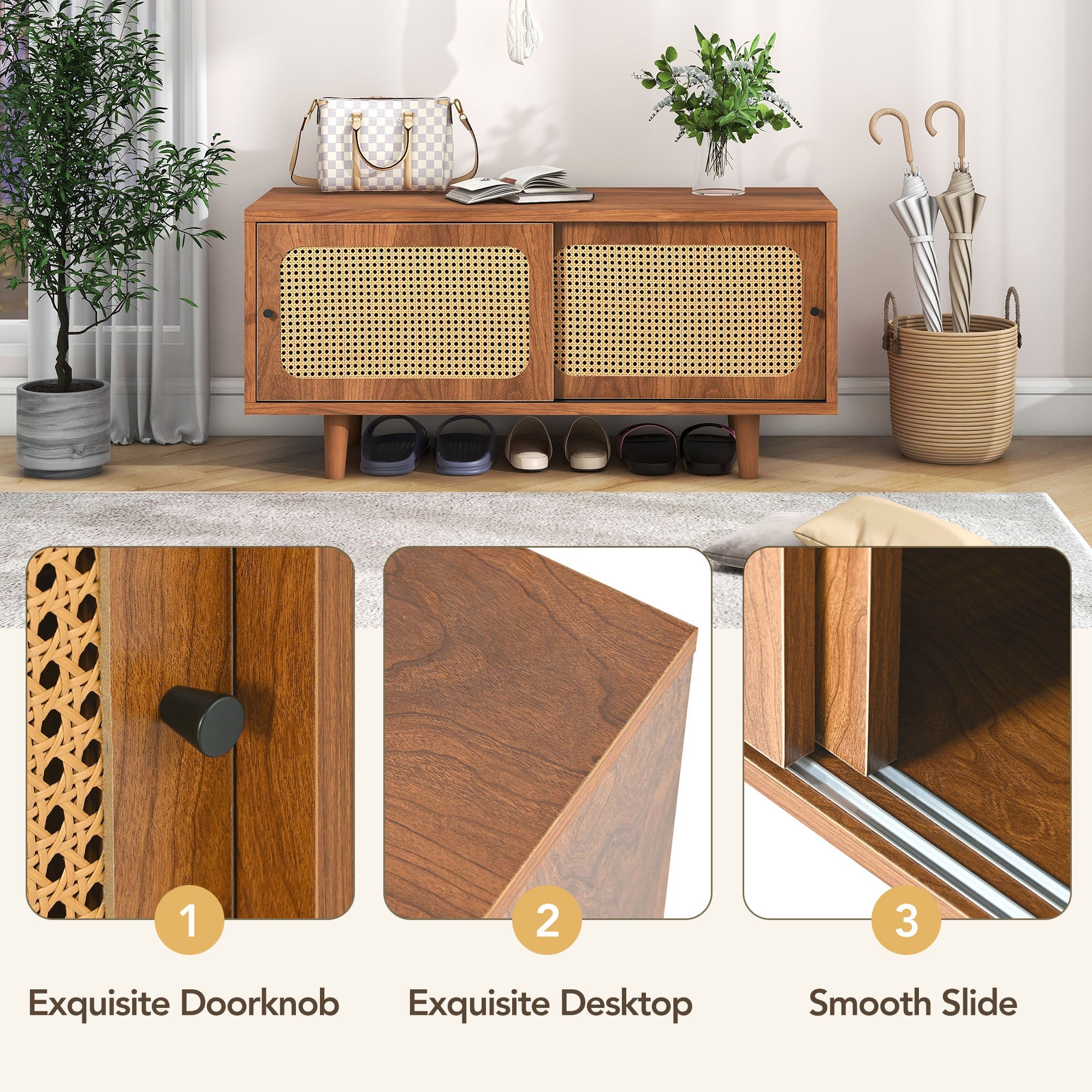 Logidon rotan dressoirset walnoot 104 cm schoenenkast
