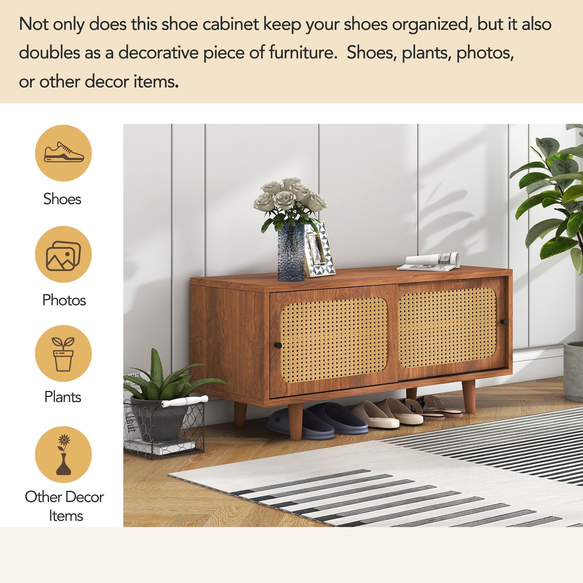 Logidon rotan dressoirset walnoot 104 cm schoenenkast