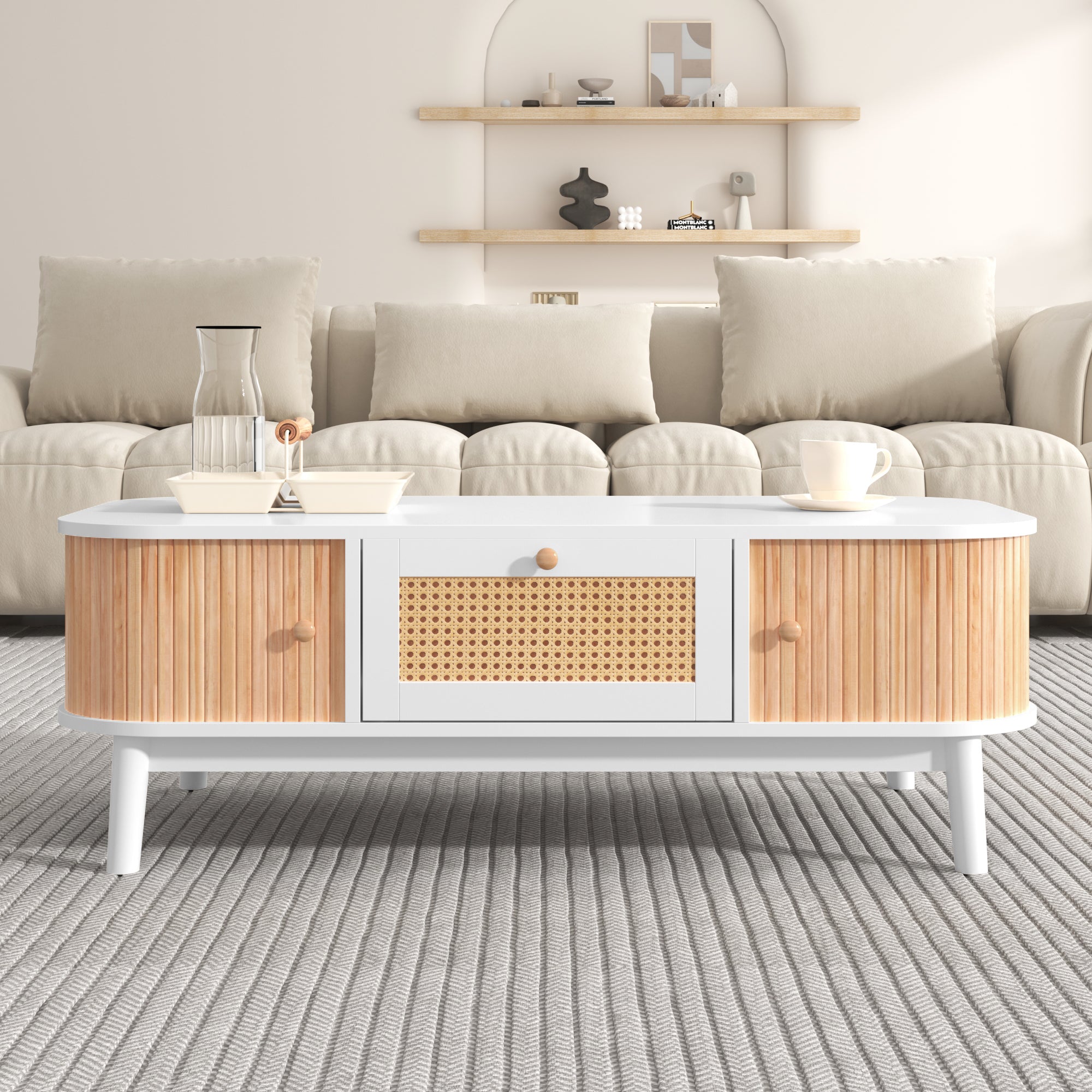 Logidon salontafel rotan salontafel 110x55x38,5 cm met schuifdeuren