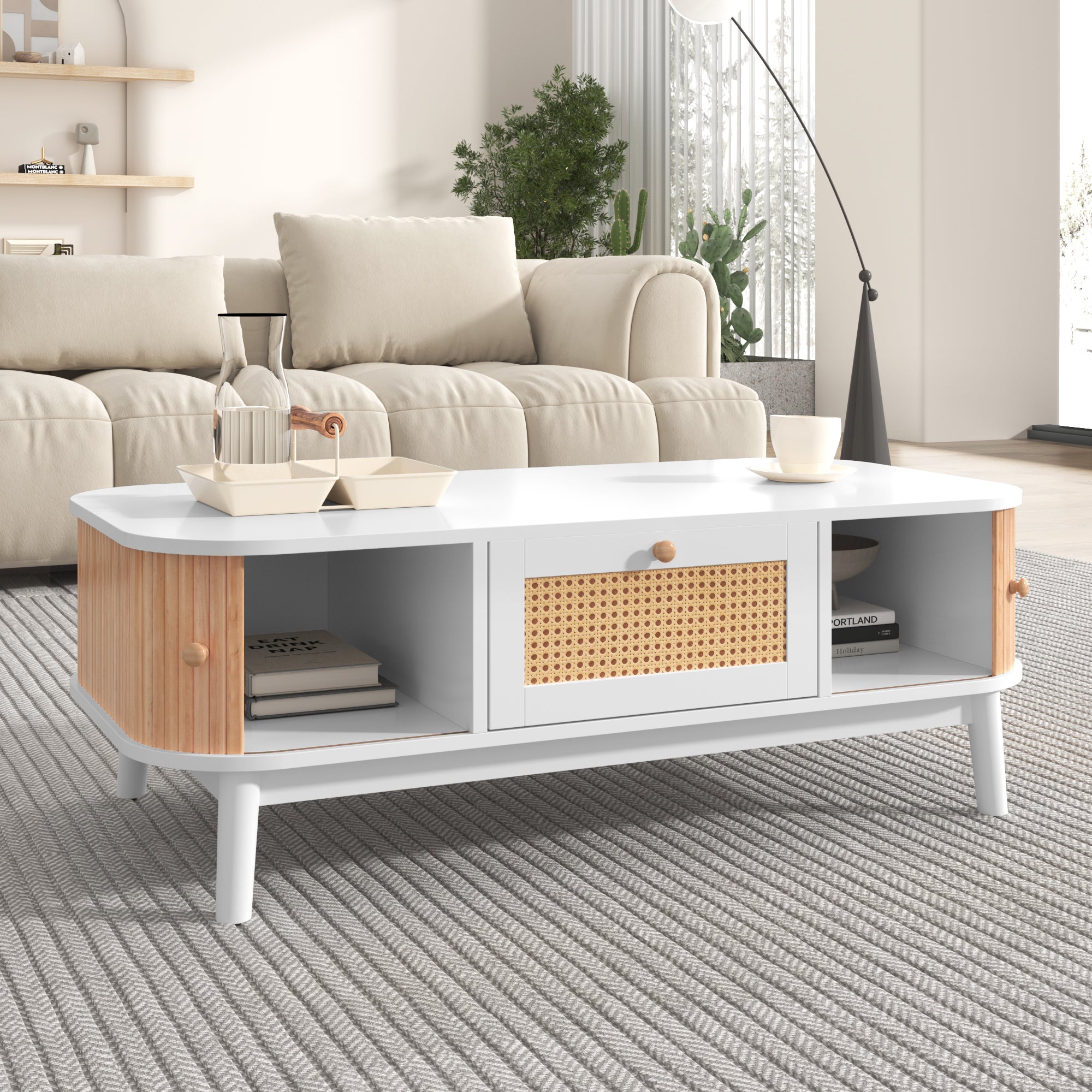Logidon salontafel rotan salontafel 110x55x38,5 cm met schuifdeuren