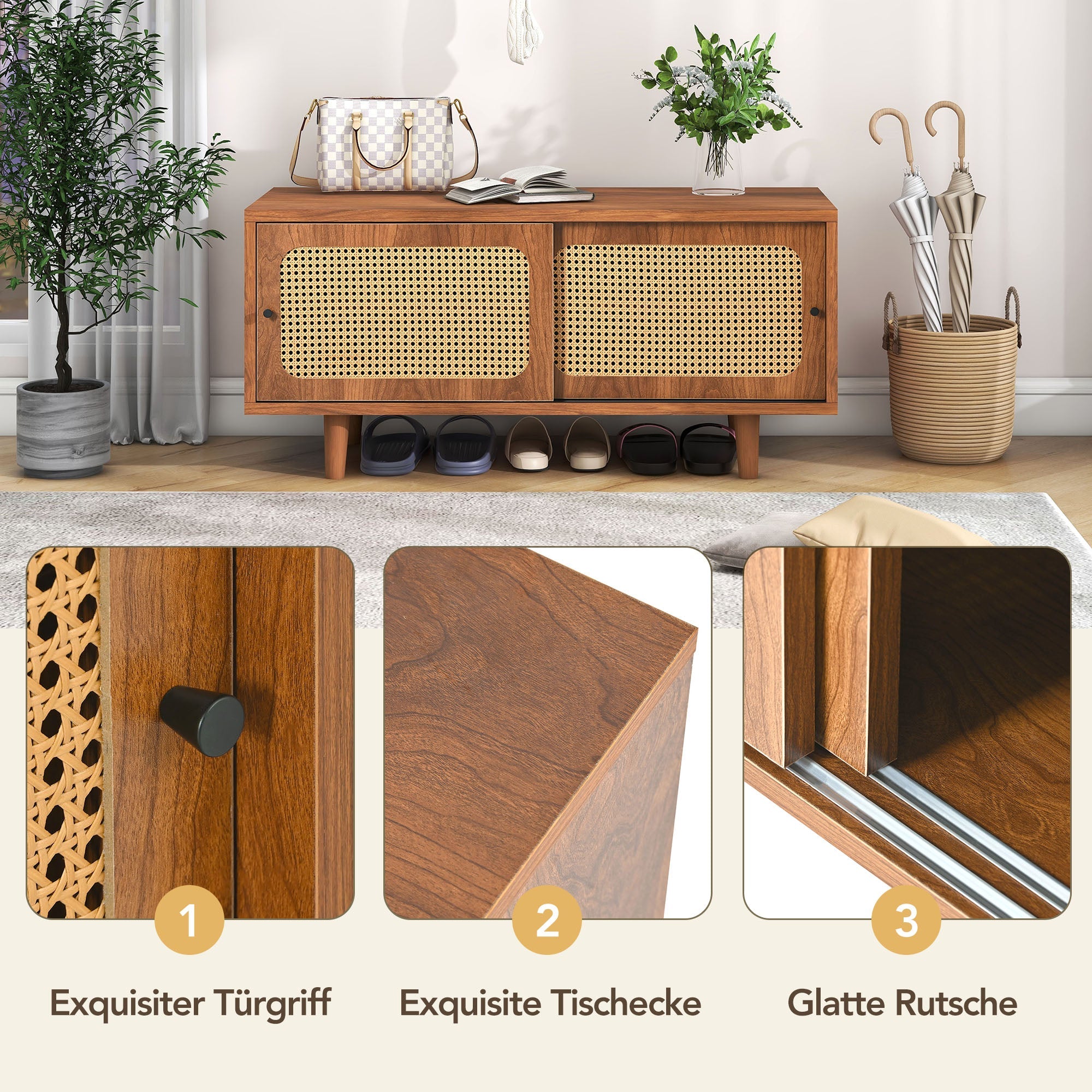 Logidon rotan dressoirset walnoot 104 cm schoenenkast