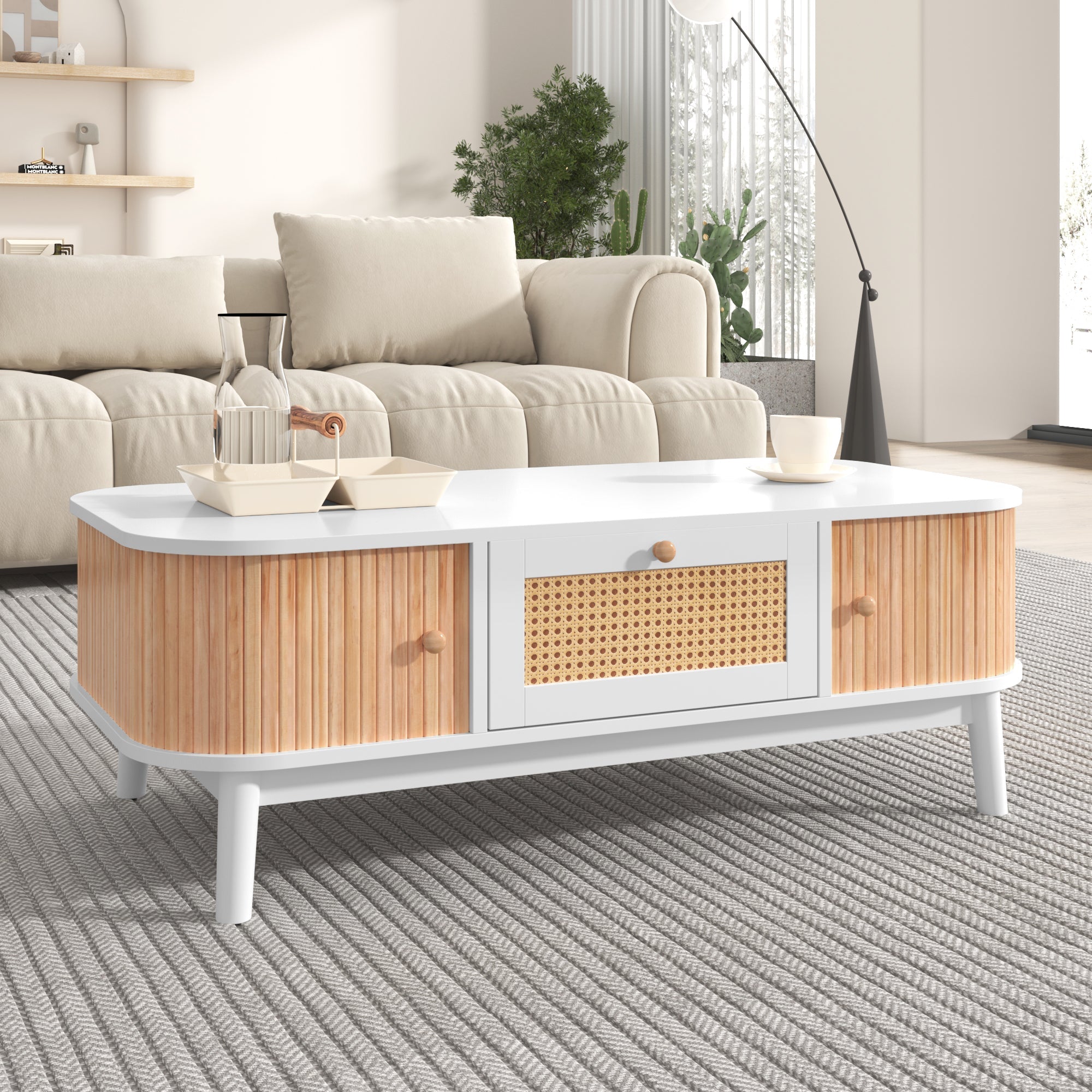 Logidon salontafel rotan salontafel 110x55x38,5 cm met schuifdeuren