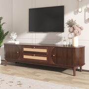 Logidon TV cabinet natural wood blend with rattan sides doors drawers