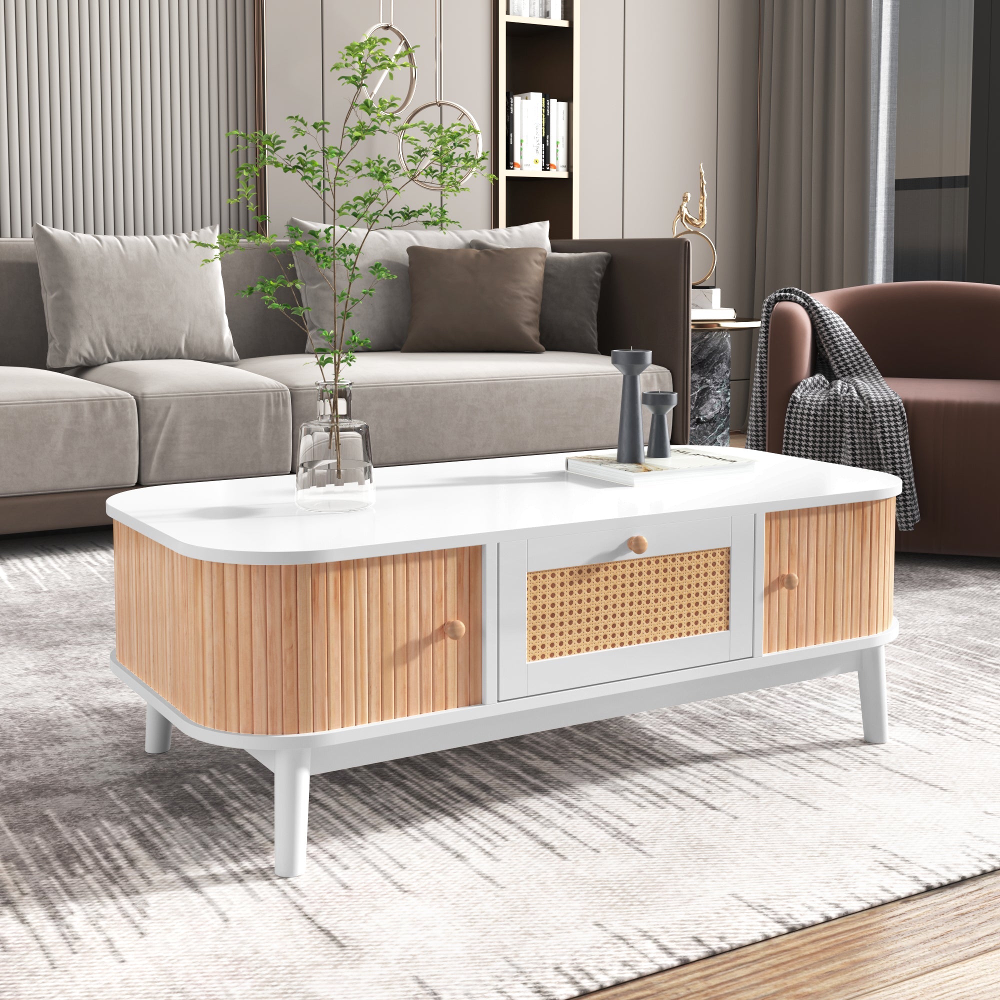 Logidon salontafel rotan salontafel 110x55x38,5 cm met schuifdeuren