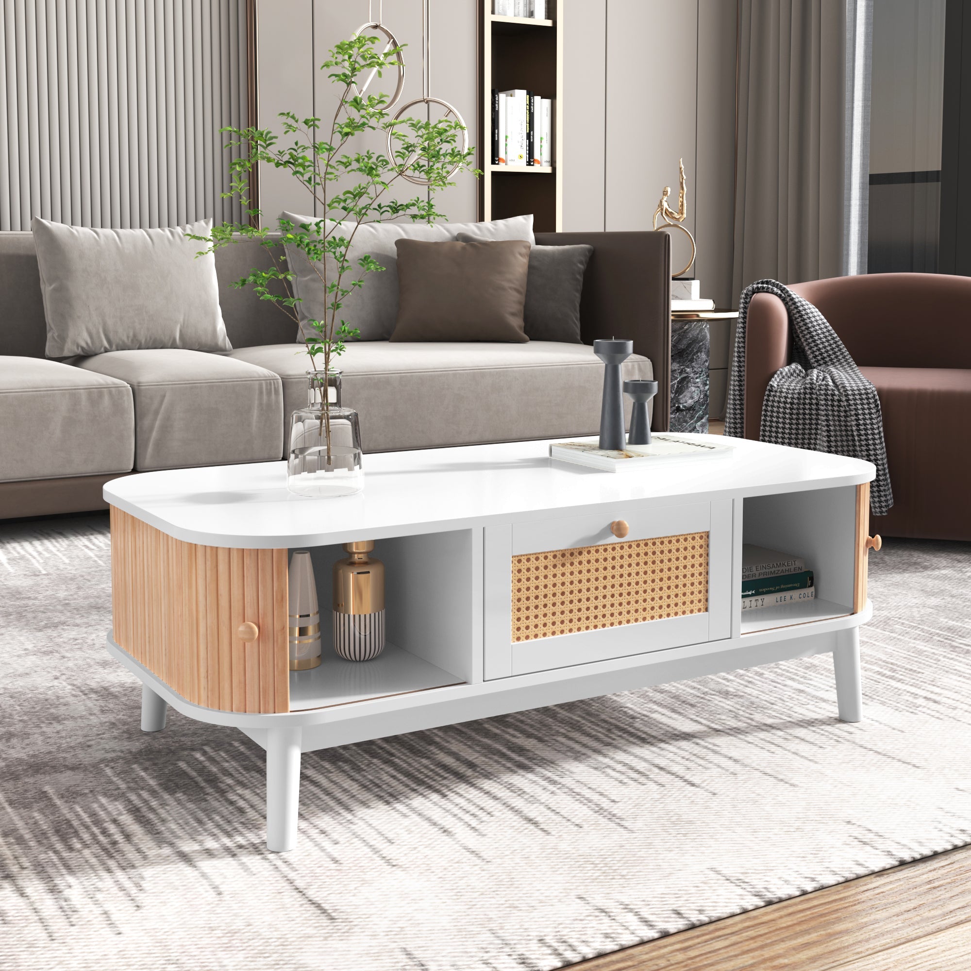 Logidon salontafel rotan salontafel 110x55x38,5 cm met schuifdeuren