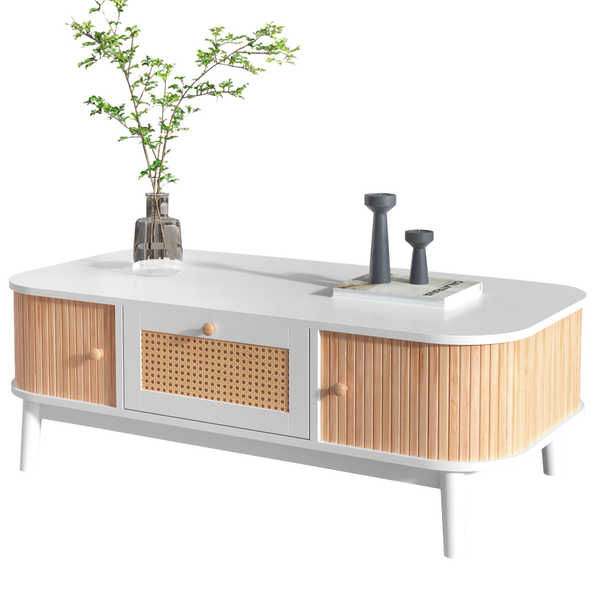 Logidon salontafel rotan salontafel 110x55x38,5 cm met schuifdeuren