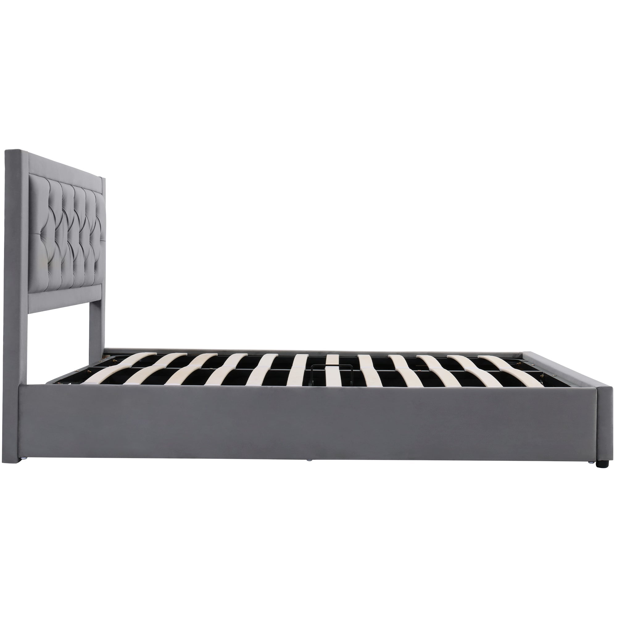 Logidon gestoffeerd bed met opbergruimte Chesterfield stijl 140x200 grijs