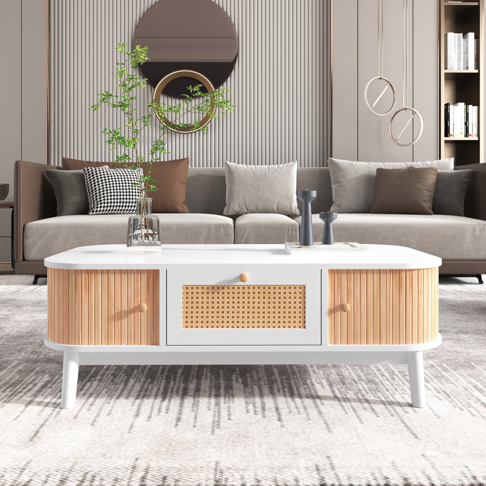 Logidon salontafel rotan salontafel 110x55x38,5 cm met schuifdeuren