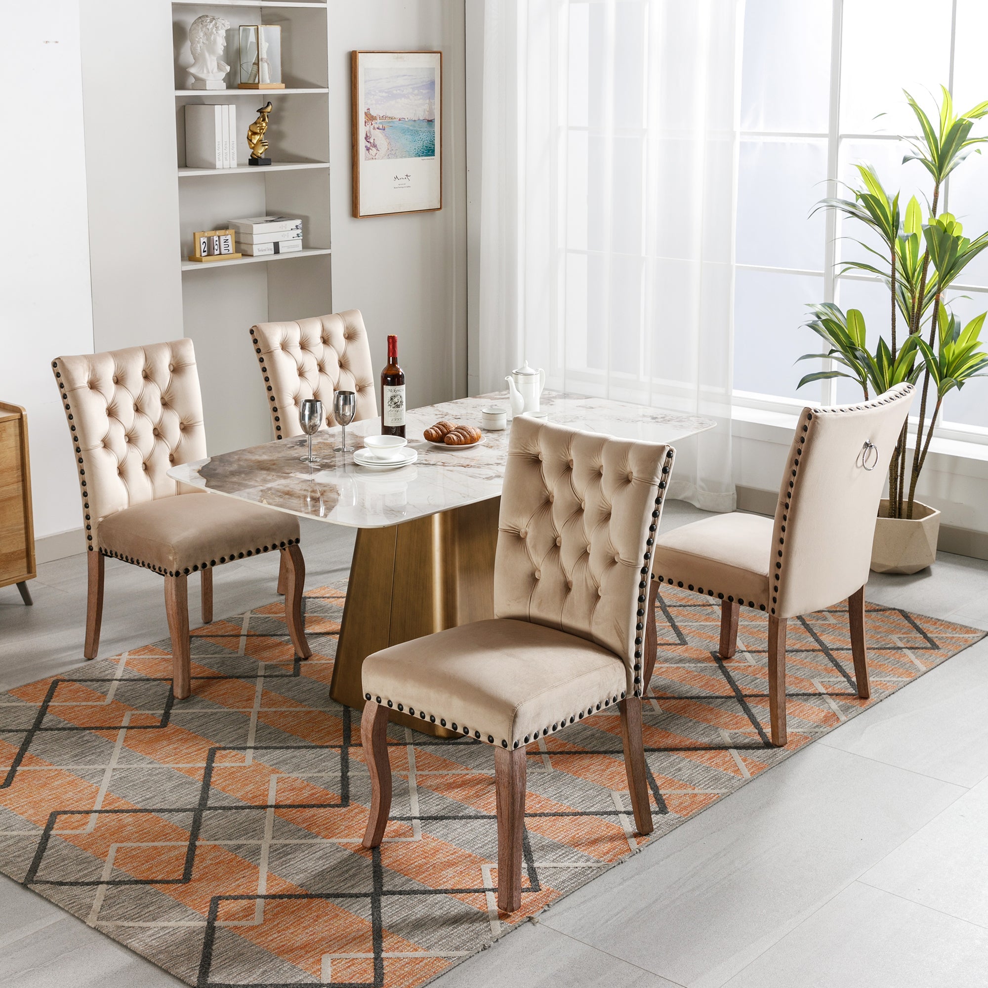 Logidon Dining Room Chair Light Camel Velvet Upholstered Chair Door Knocker