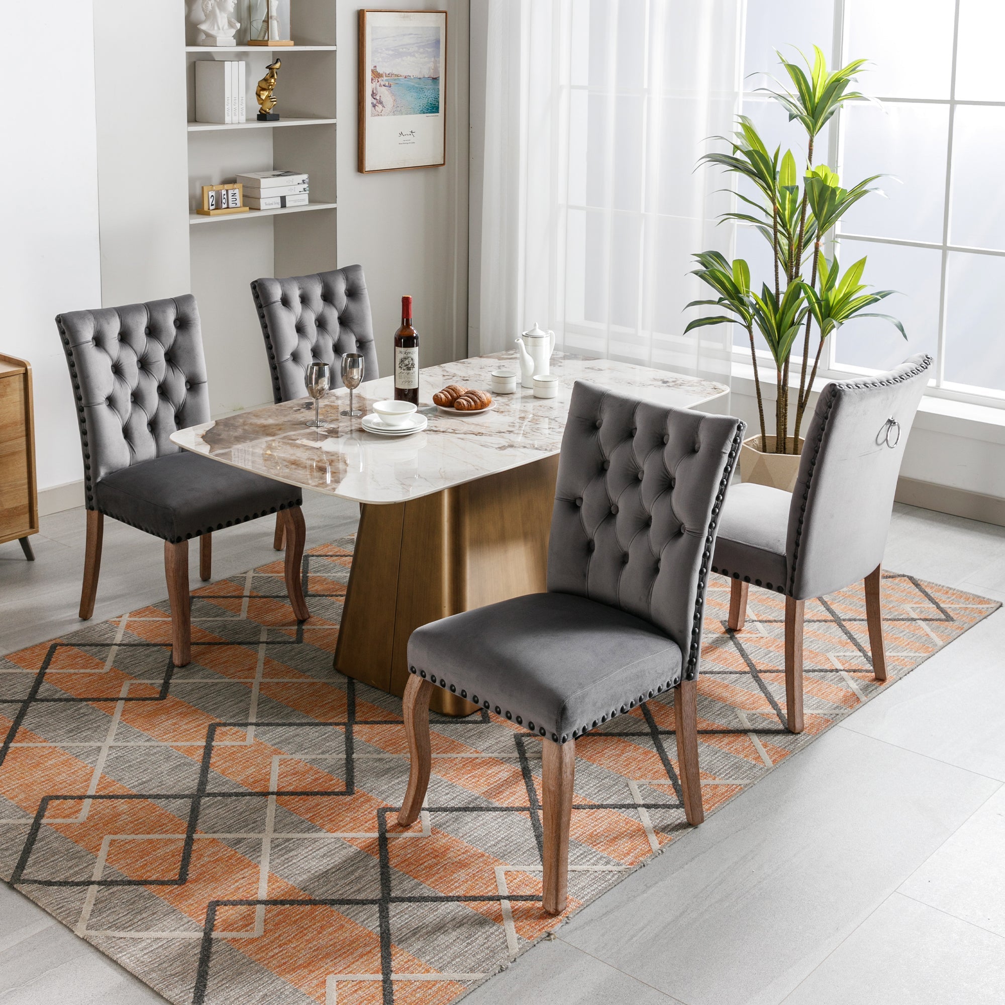 Logidon Eetkamerstoel Grijs Fluweel Met Deurklopper Set van vier stoelen