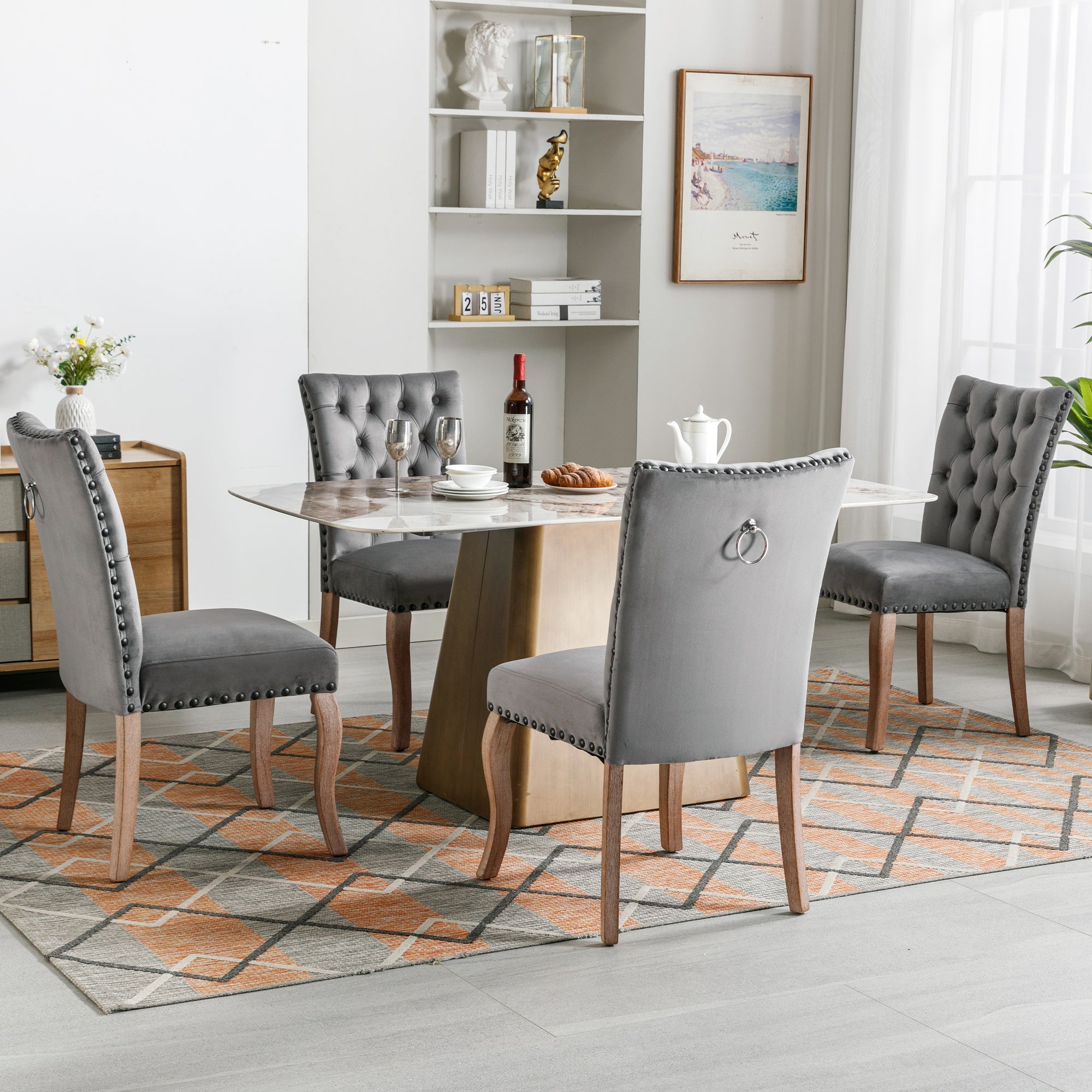 Logidon Eetkamerstoel Grijs Fluweel Met Deurklopper Set van vier stoelen