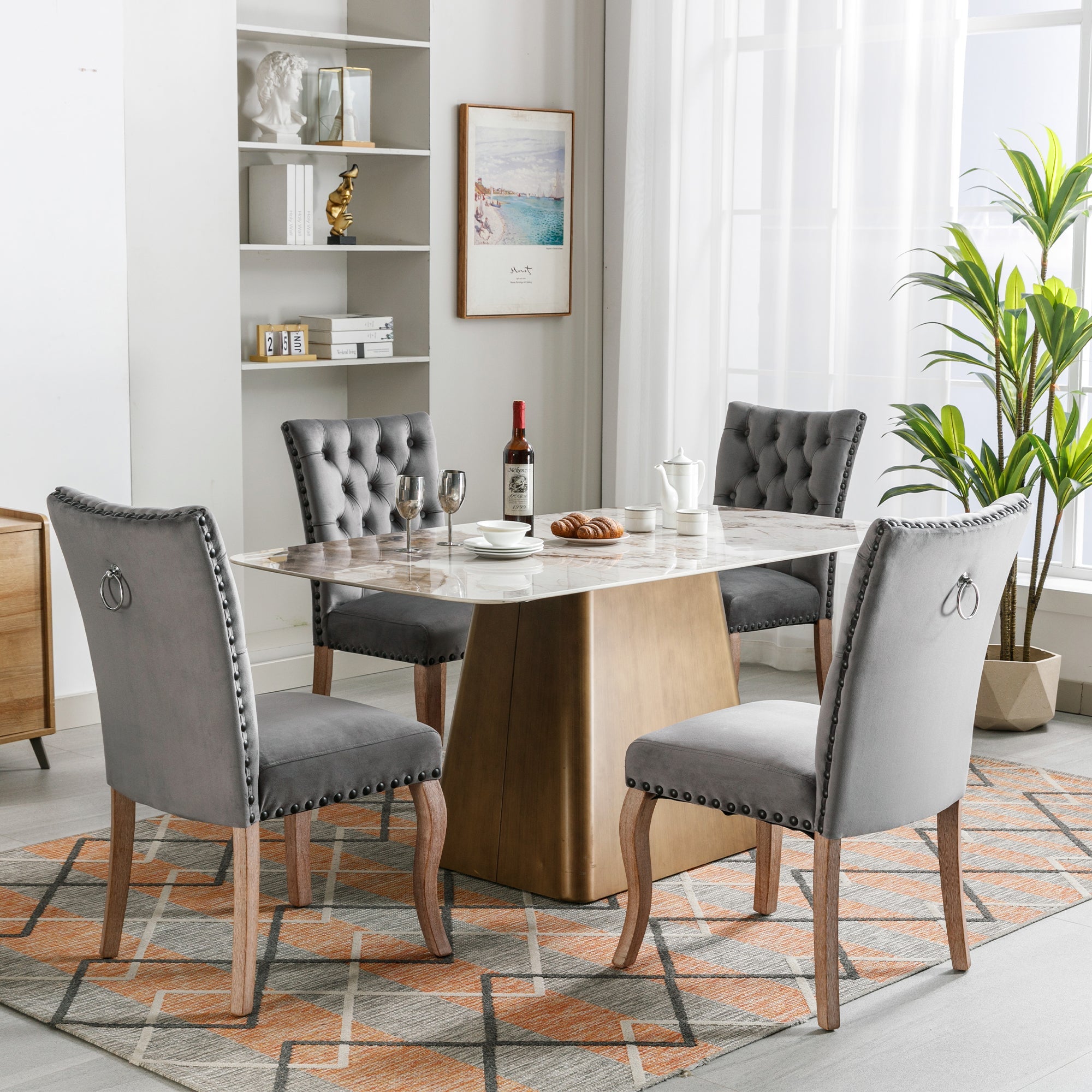 Logidon Eetkamerstoel Grijs Fluweel Met Deurklopper Set van vier stoelen