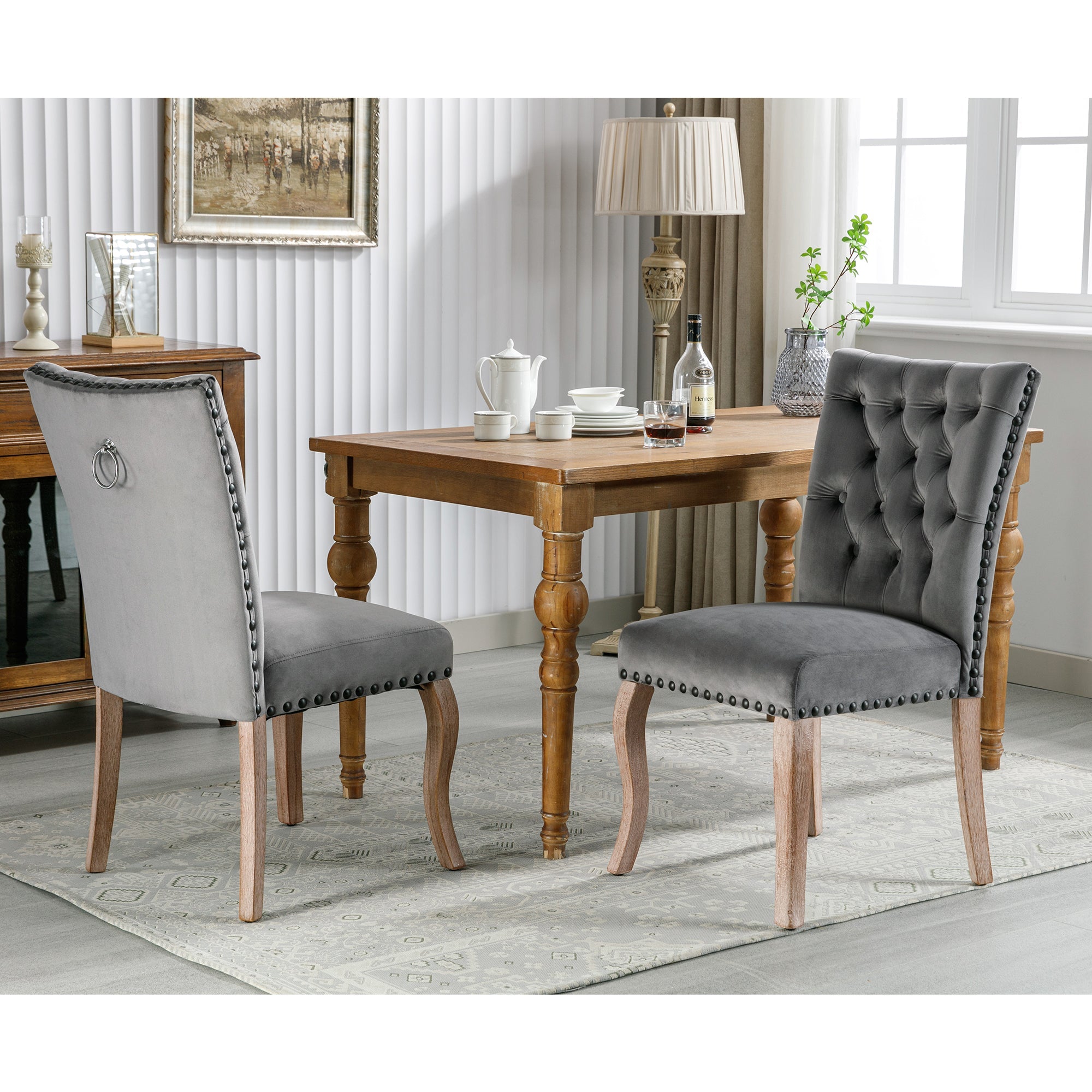 Logidon Eetkamerstoelen Grijs Fluweel Set van 2 met Deurklopper Rugleuning