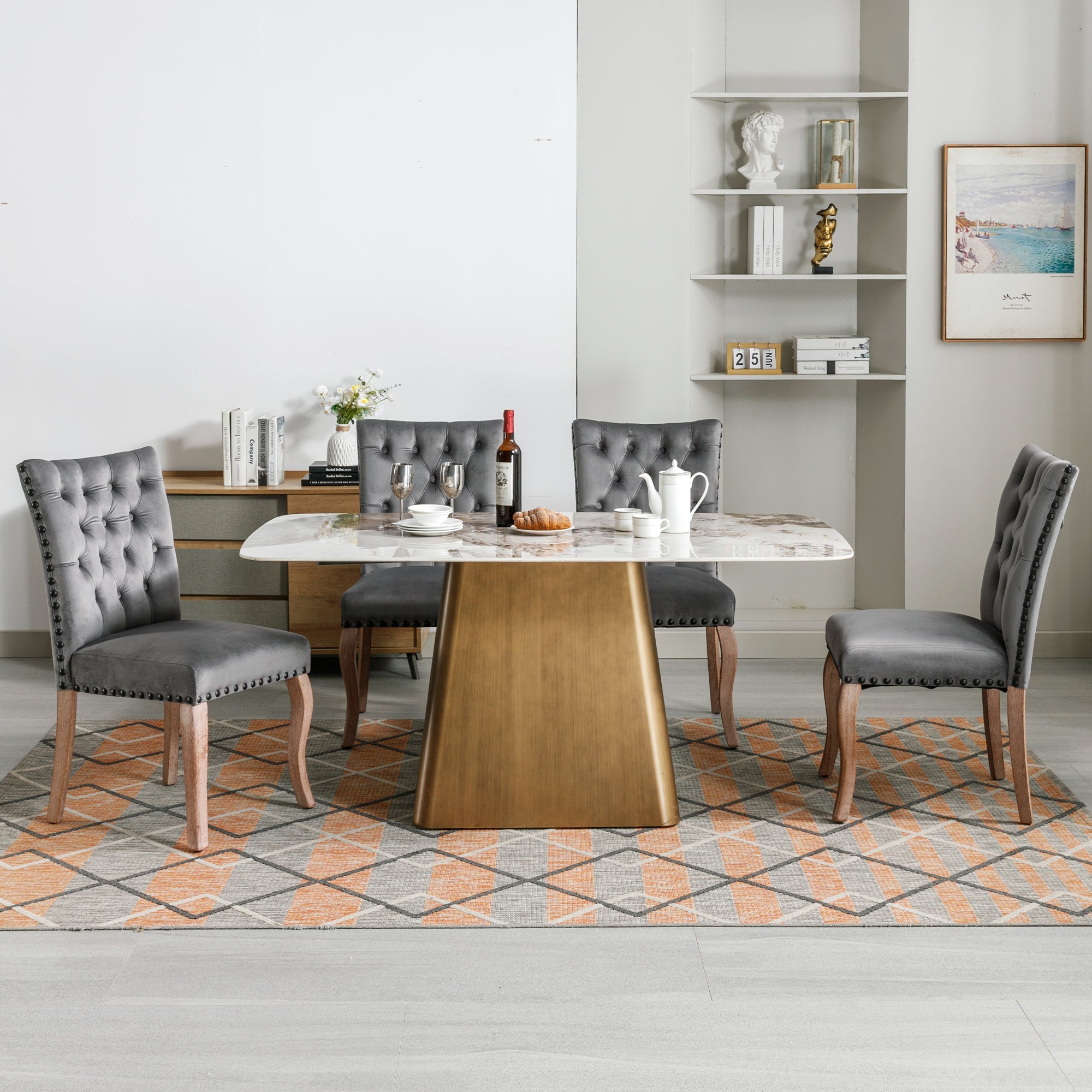 Logidon Eetkamerstoel Grijs Fluweel Met Deurklopper Set van vier stoelen