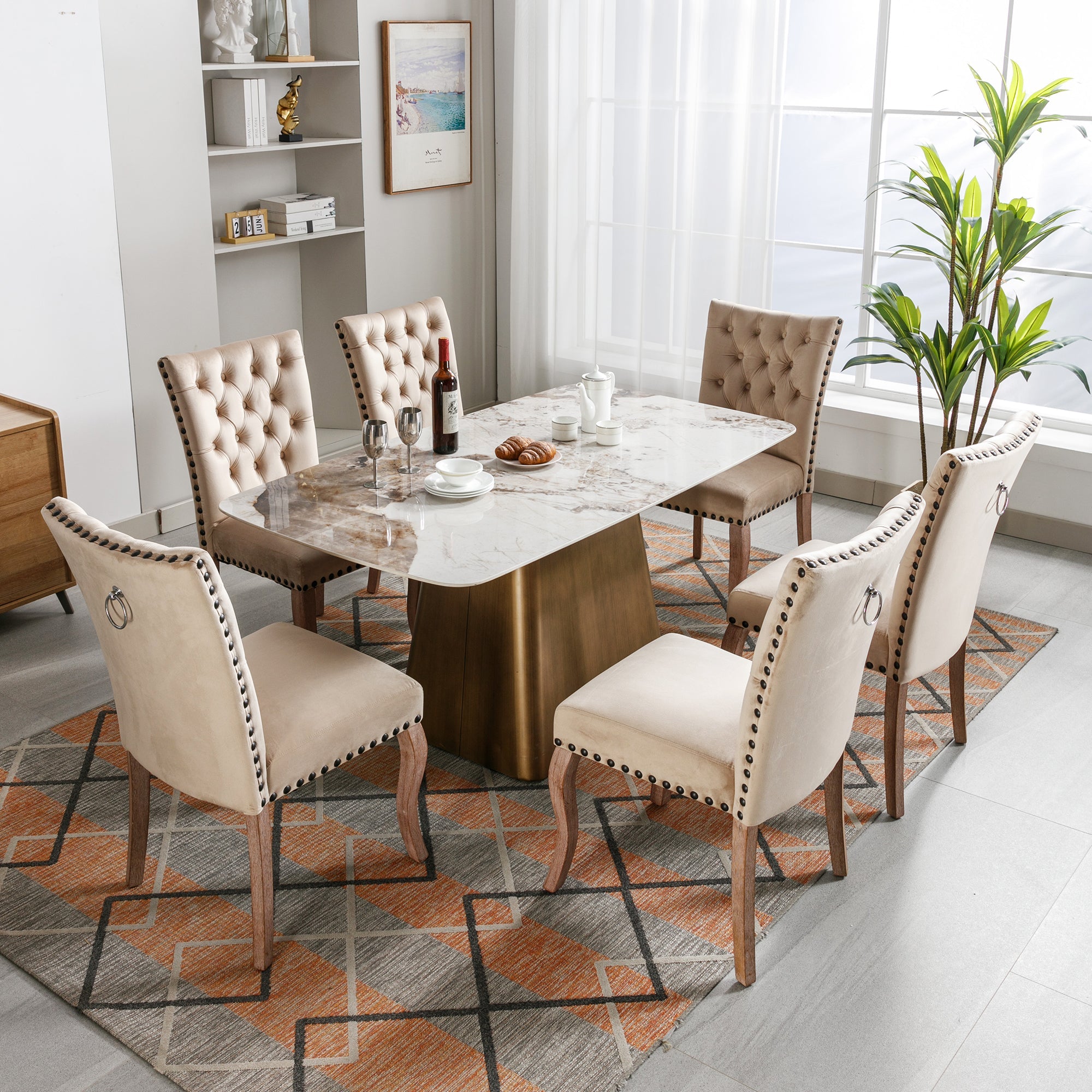 Logidon Dining Chair Velvet Light Camel With Door Knocker
