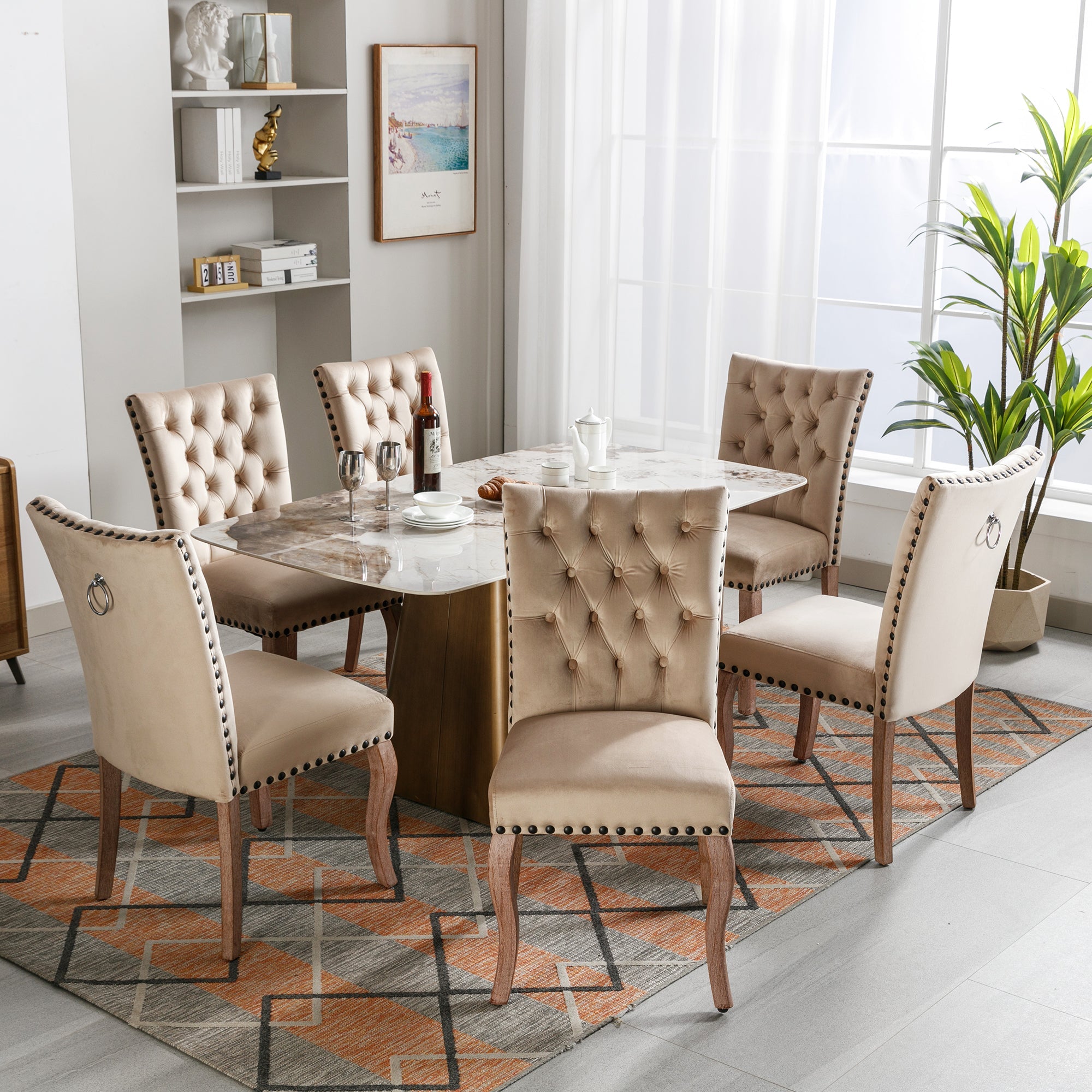 Logidon Dining Chair Velvet Light Camel With Door Knocker