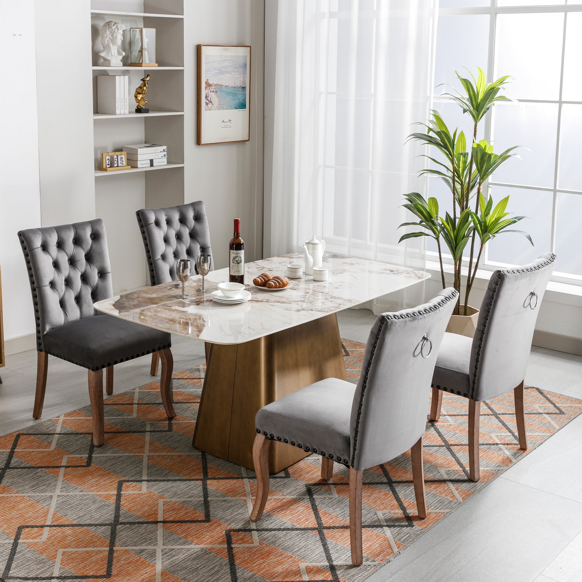 Logidon Eetkamerstoel Grijs Fluweel Met Deurklopper Set van vier stoelen
