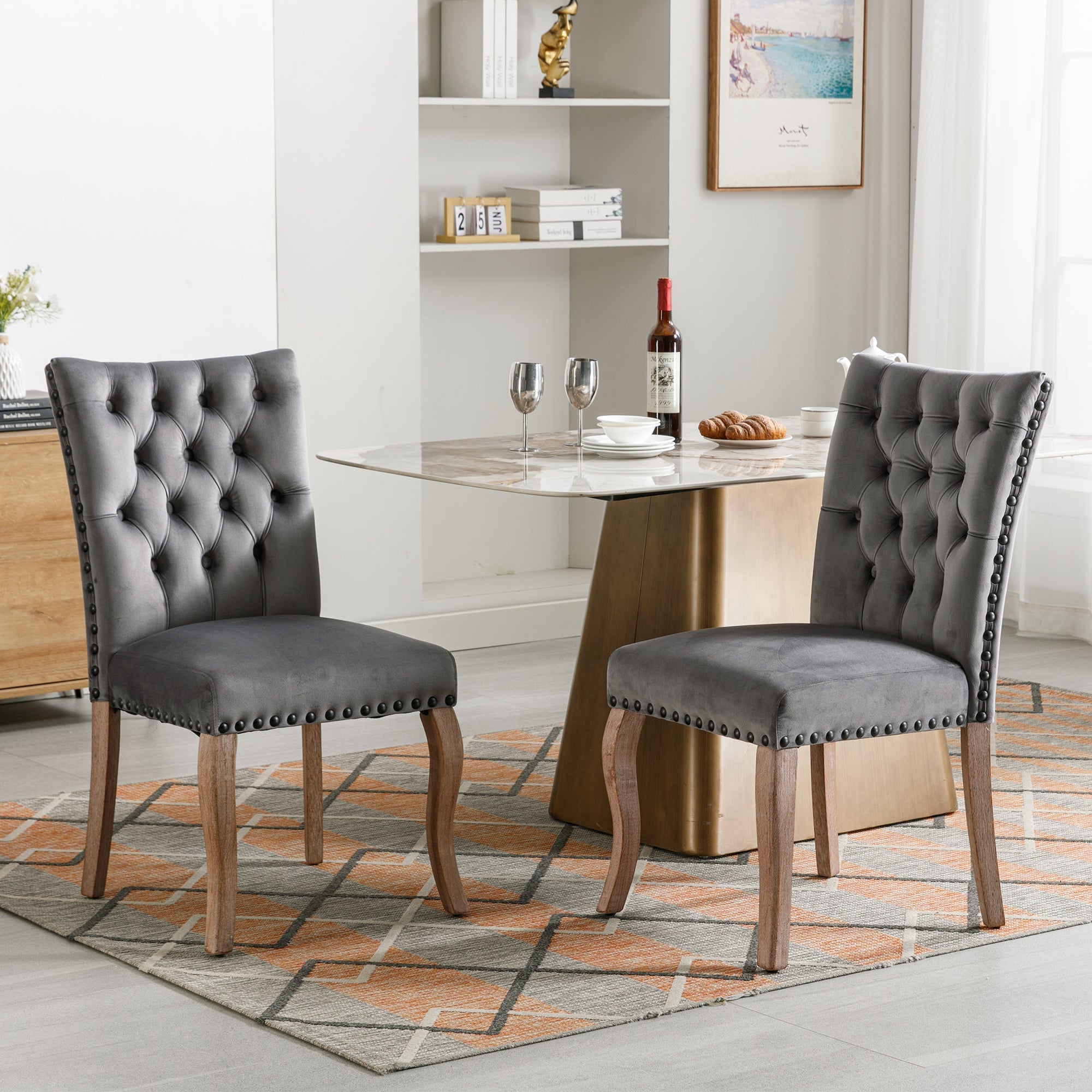 Logidon Eetkamerstoelen Grijs Fluweel Set van 2 met Deurklopper Rugleuning