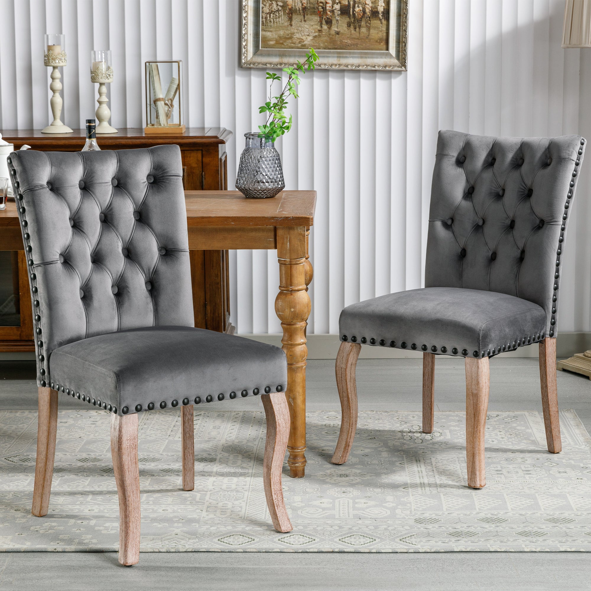 Logidon Eetkamerstoelen Grijs Fluweel Set van 2 met Deurklopper Rugleuning