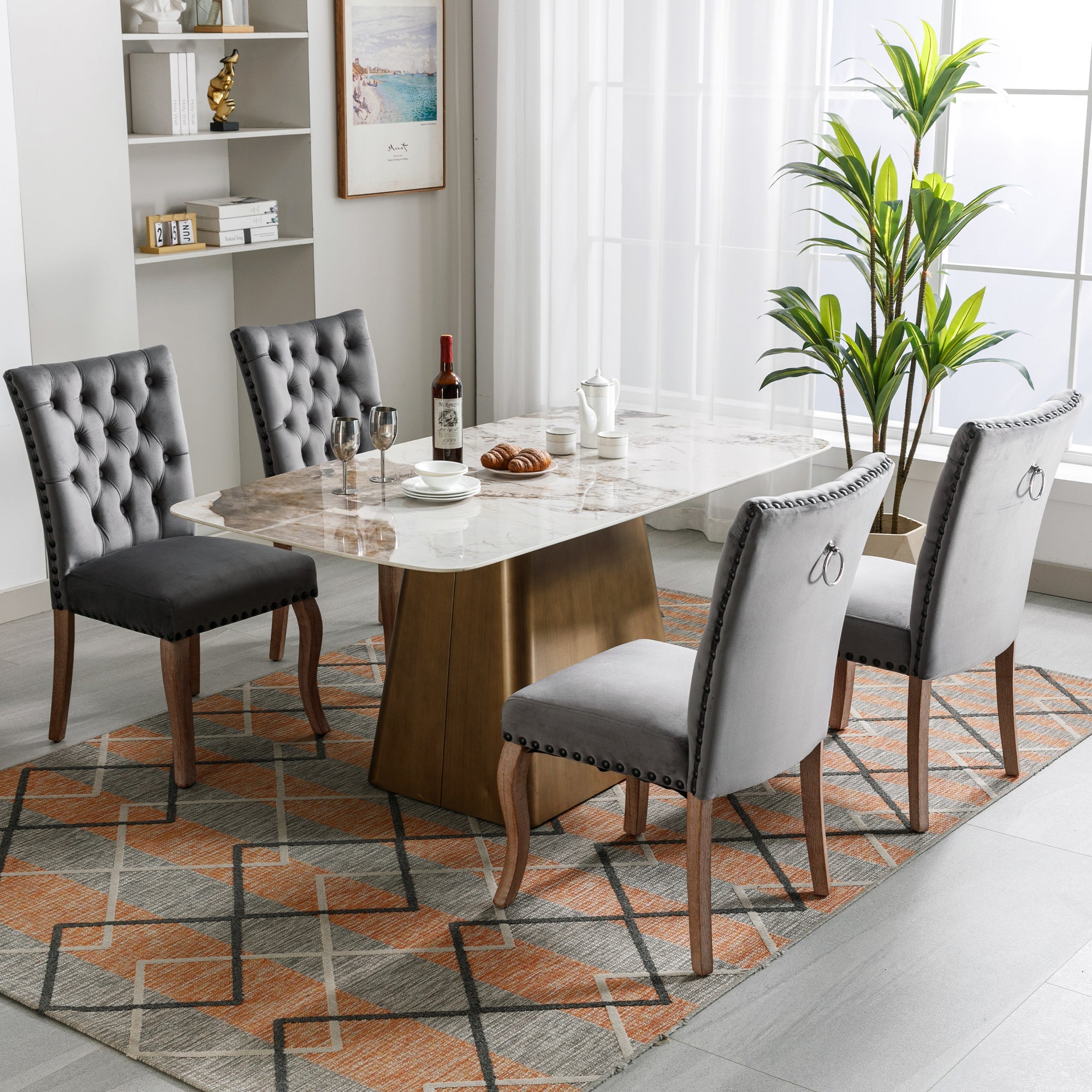 Logidon Eetkamerstoel Grijs Fluweel Met Deurklopper Set van vier stoelen