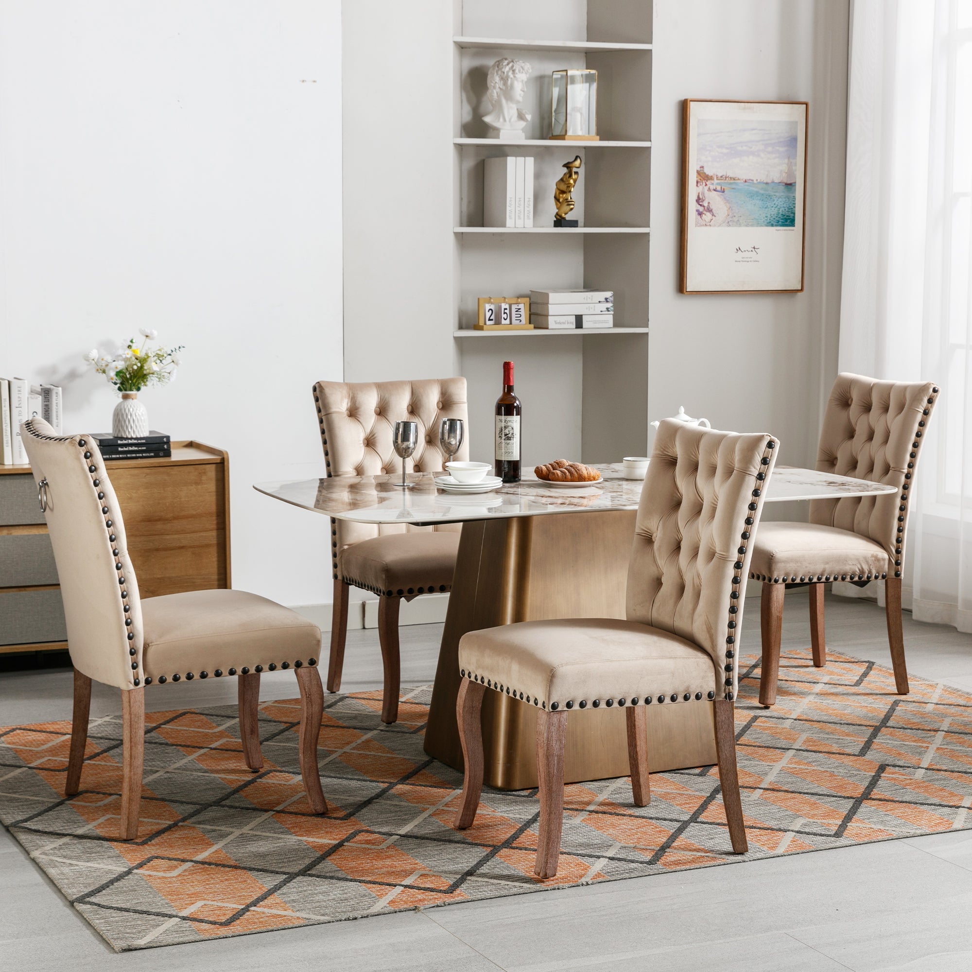Logidon Dining Room Chair Light Camel Velvet Upholstered Chair Door Knocker