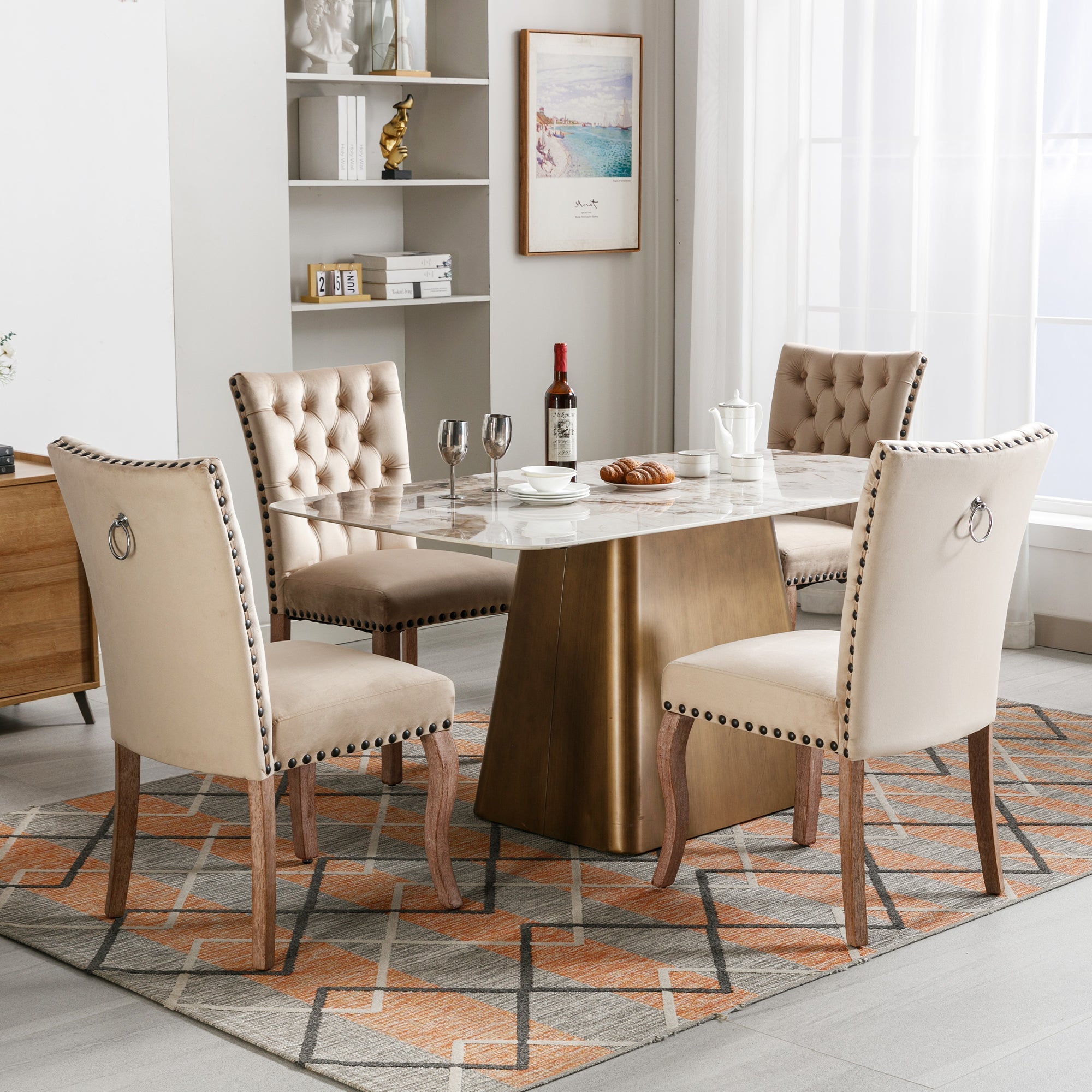 Logidon Dining Room Chair Light Camel Velvet Upholstered Chair Door Knocker