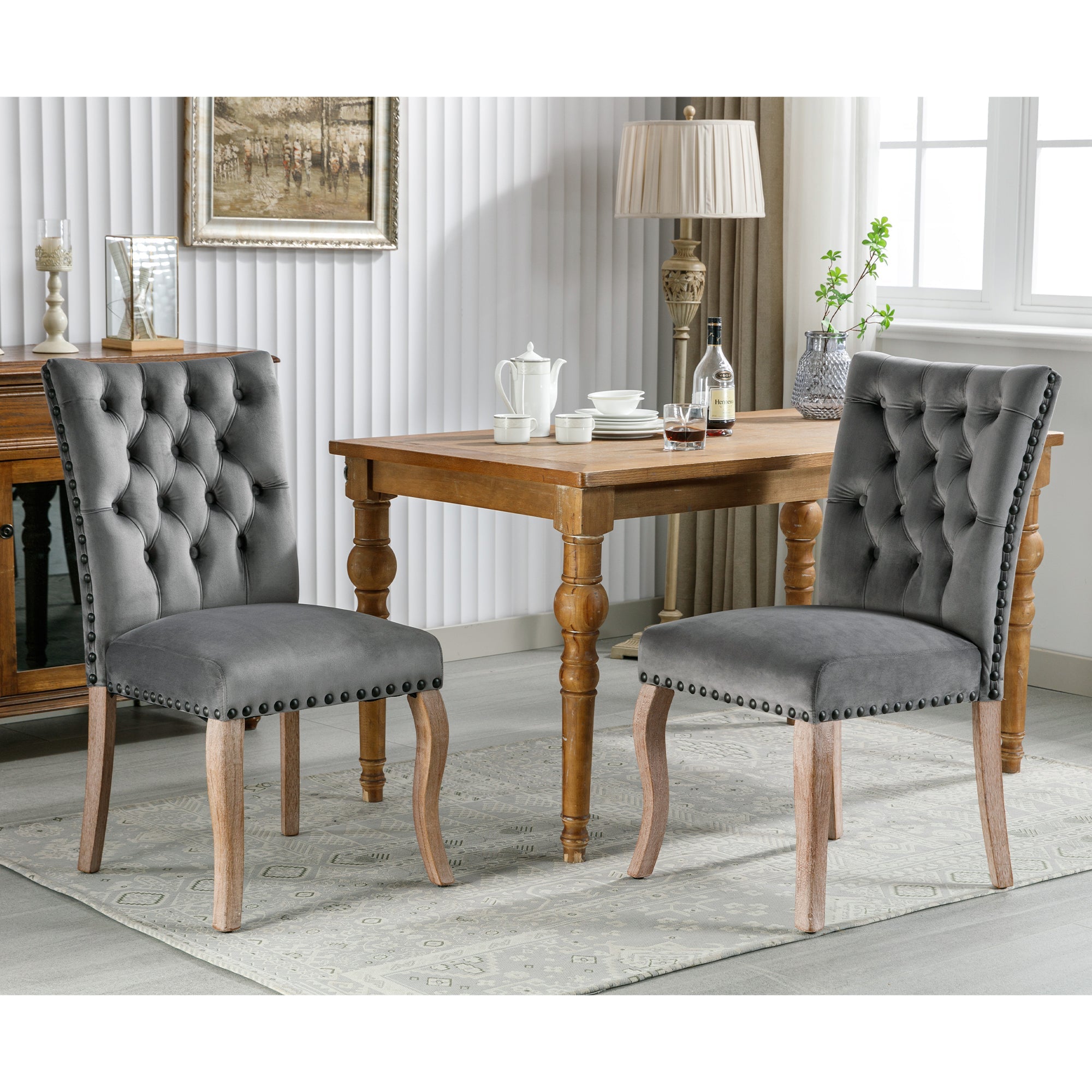 Logidon Eetkamerstoelen Grijs Fluweel Set van 2 met Deurklopper Rugleuning