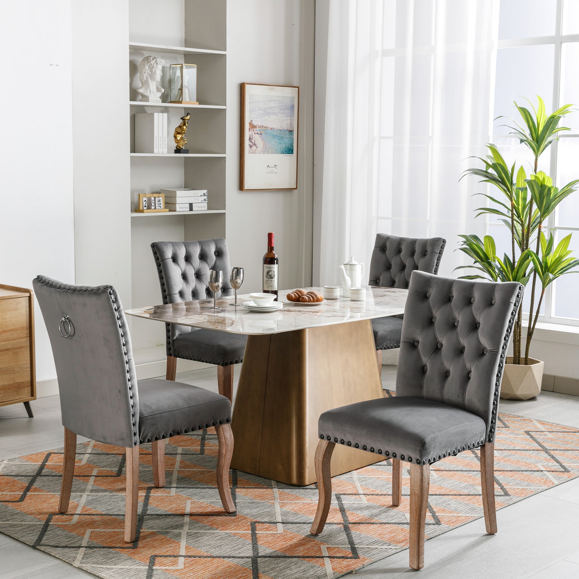 Logidon Eetkamerstoel Grijs Fluweel Met Deurklopper Set van vier stoelen