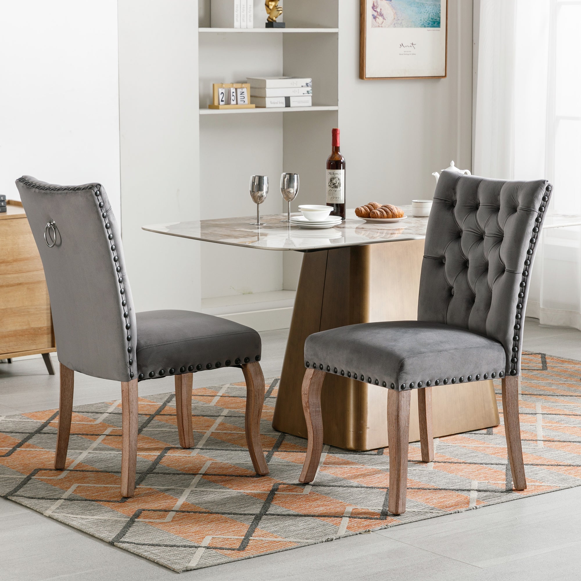 Logidon Eetkamerstoelen Grijs Fluweel Set van 2 met Deurklopper Rugleuning