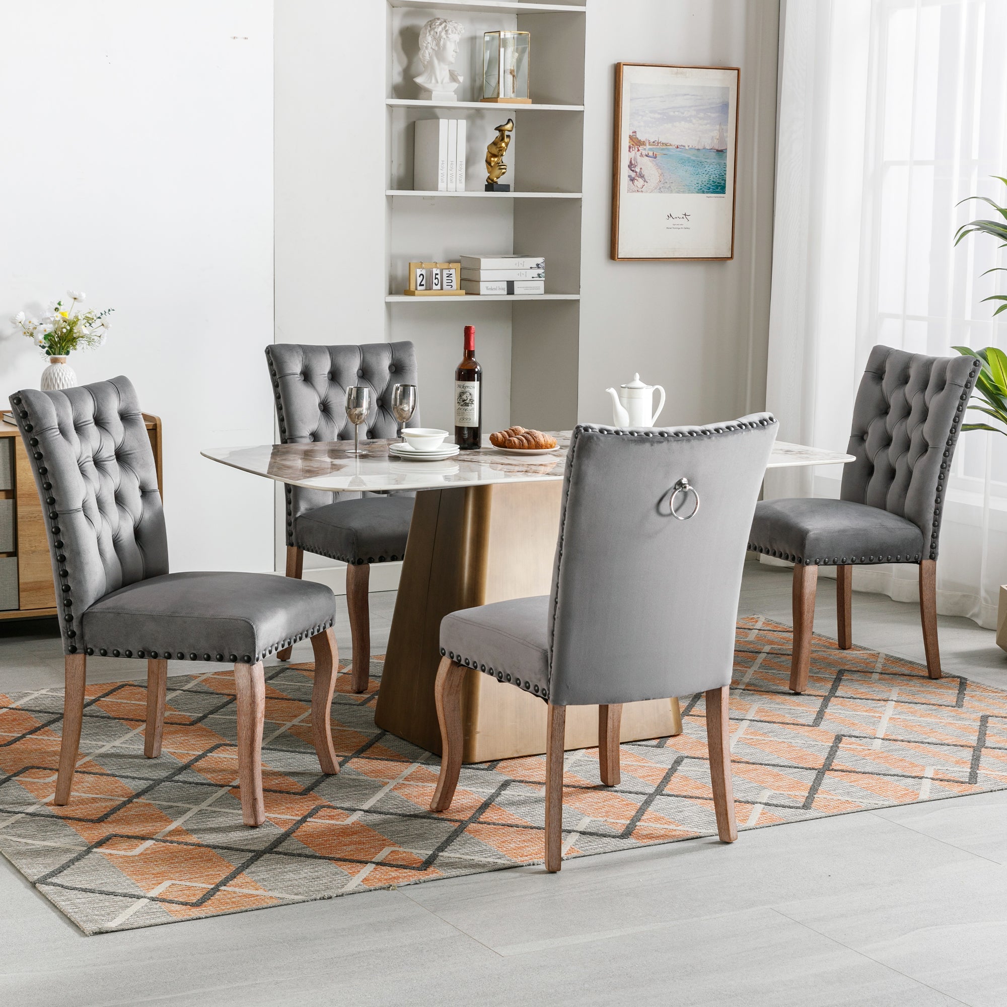 Logidon Eetkamerstoel Grijs Fluweel Met Deurklopper Set van vier stoelen