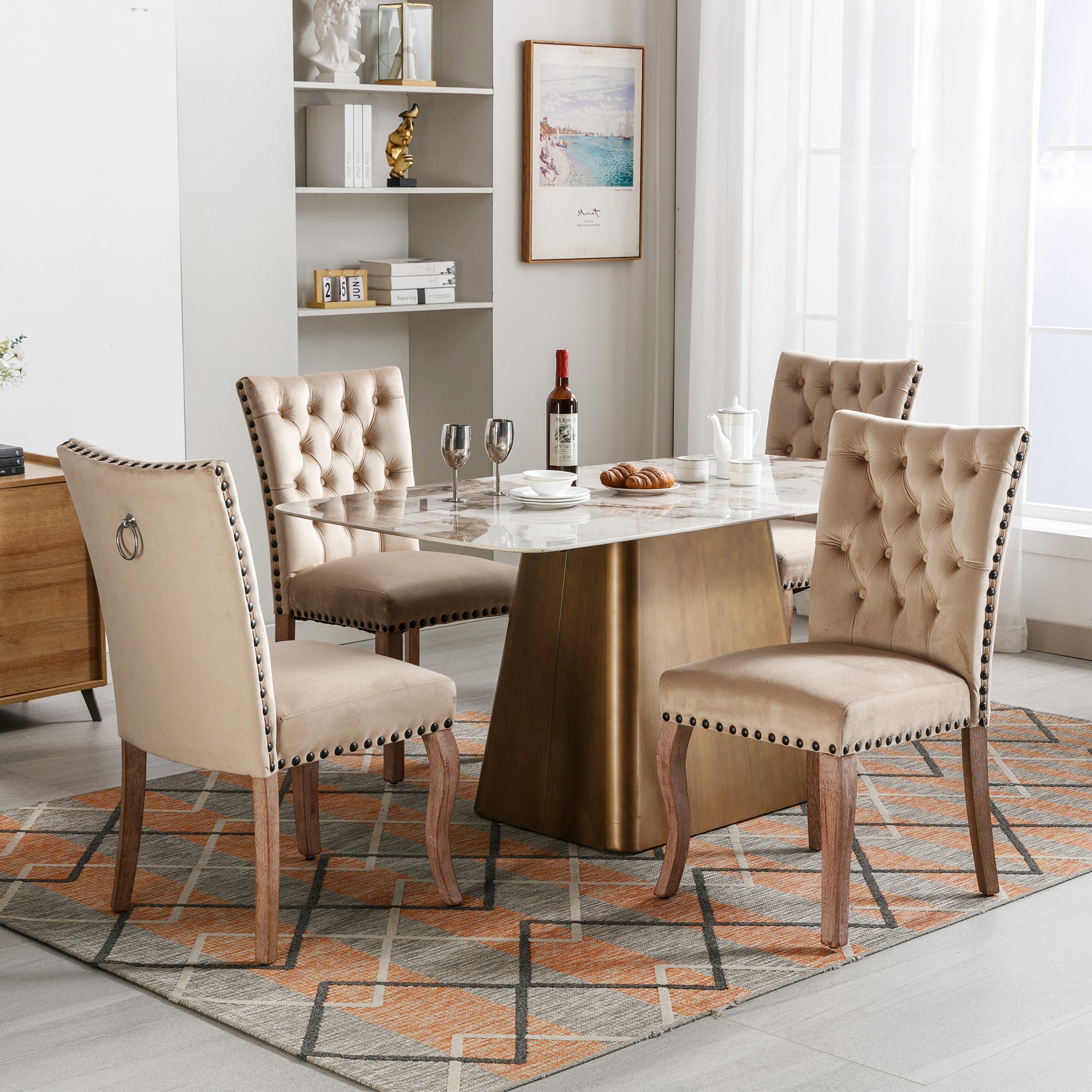 Logidon Dining Room Chair Light Camel Velvet Upholstered Chair Door Knocker