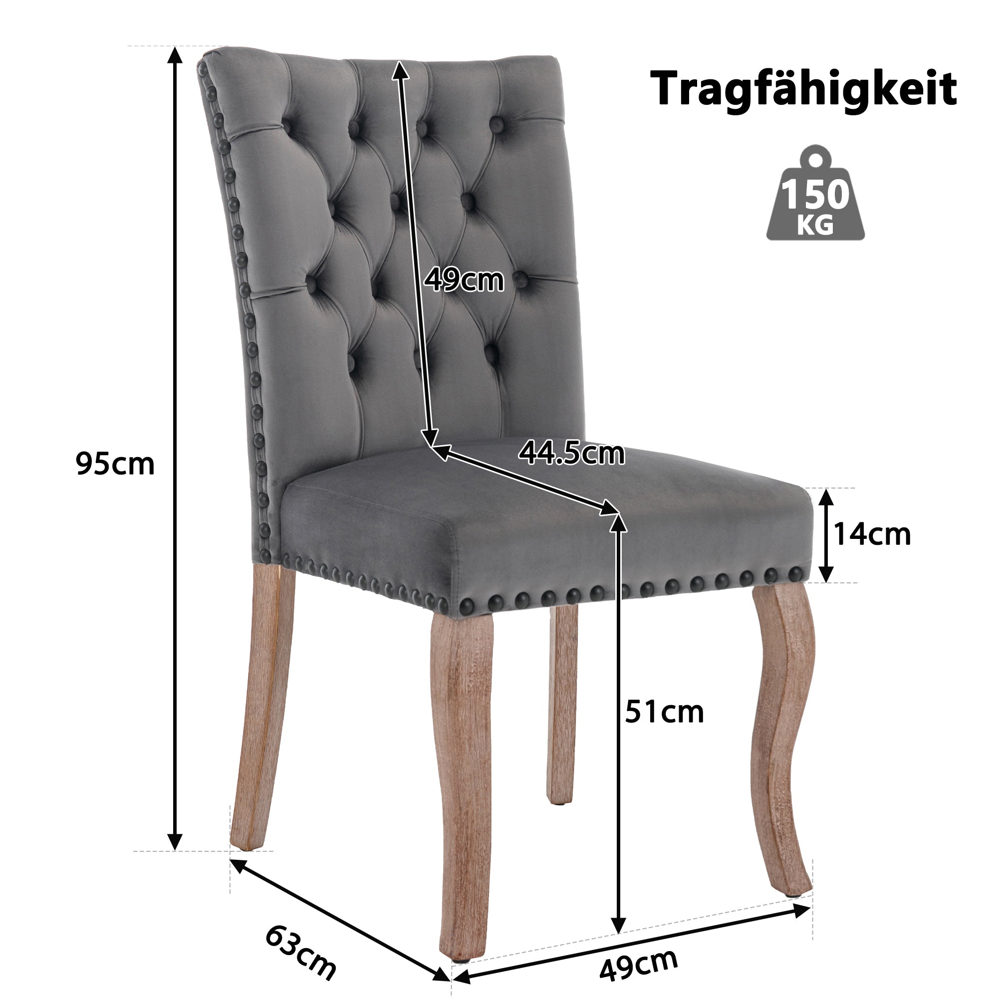 Logidon Dining Room Chairs Gray Velvet Set of 2 with Door Knocker Back