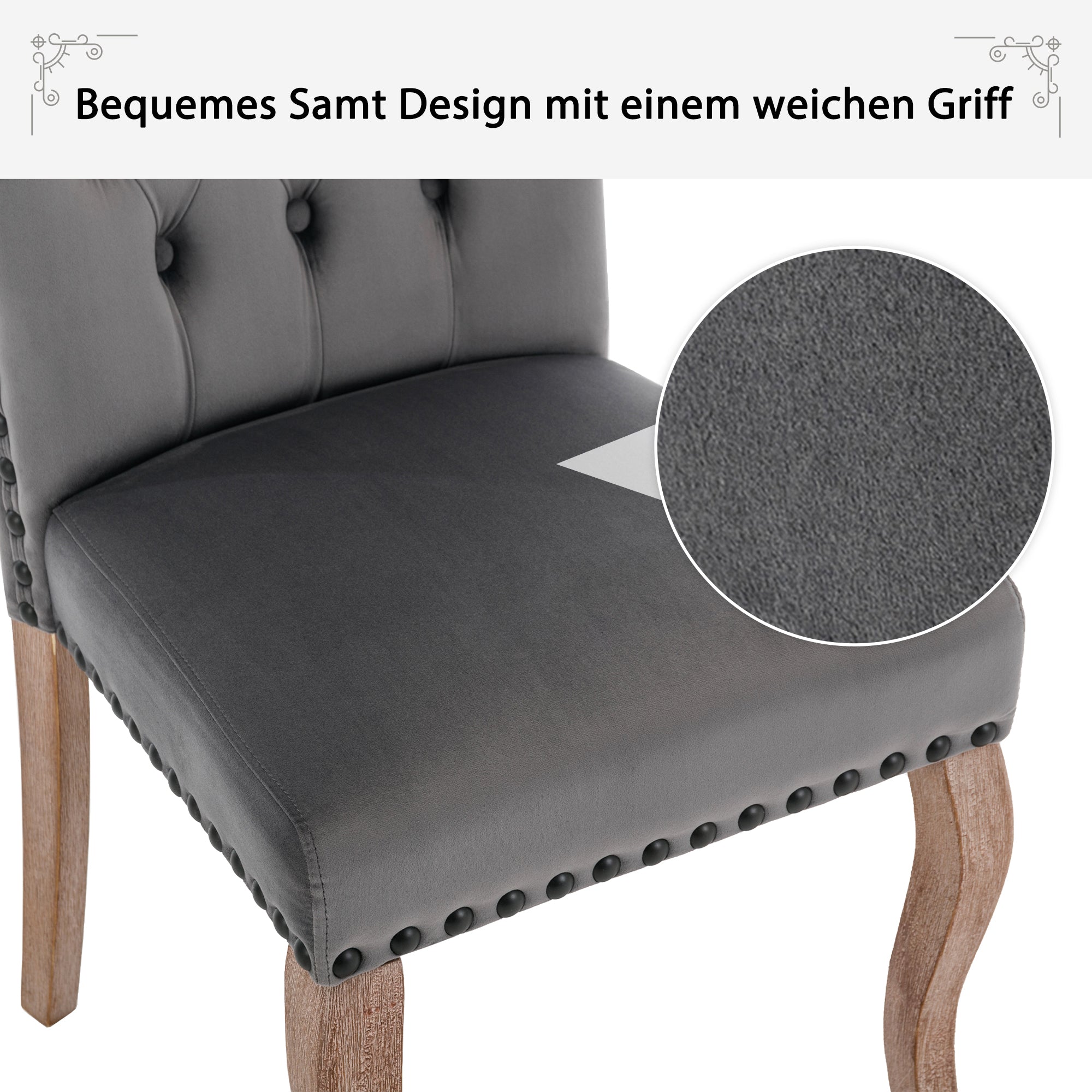 Logidon Eetkamerstoelen Grijs Fluweel Set van 2 met Deurklopper Rugleuning