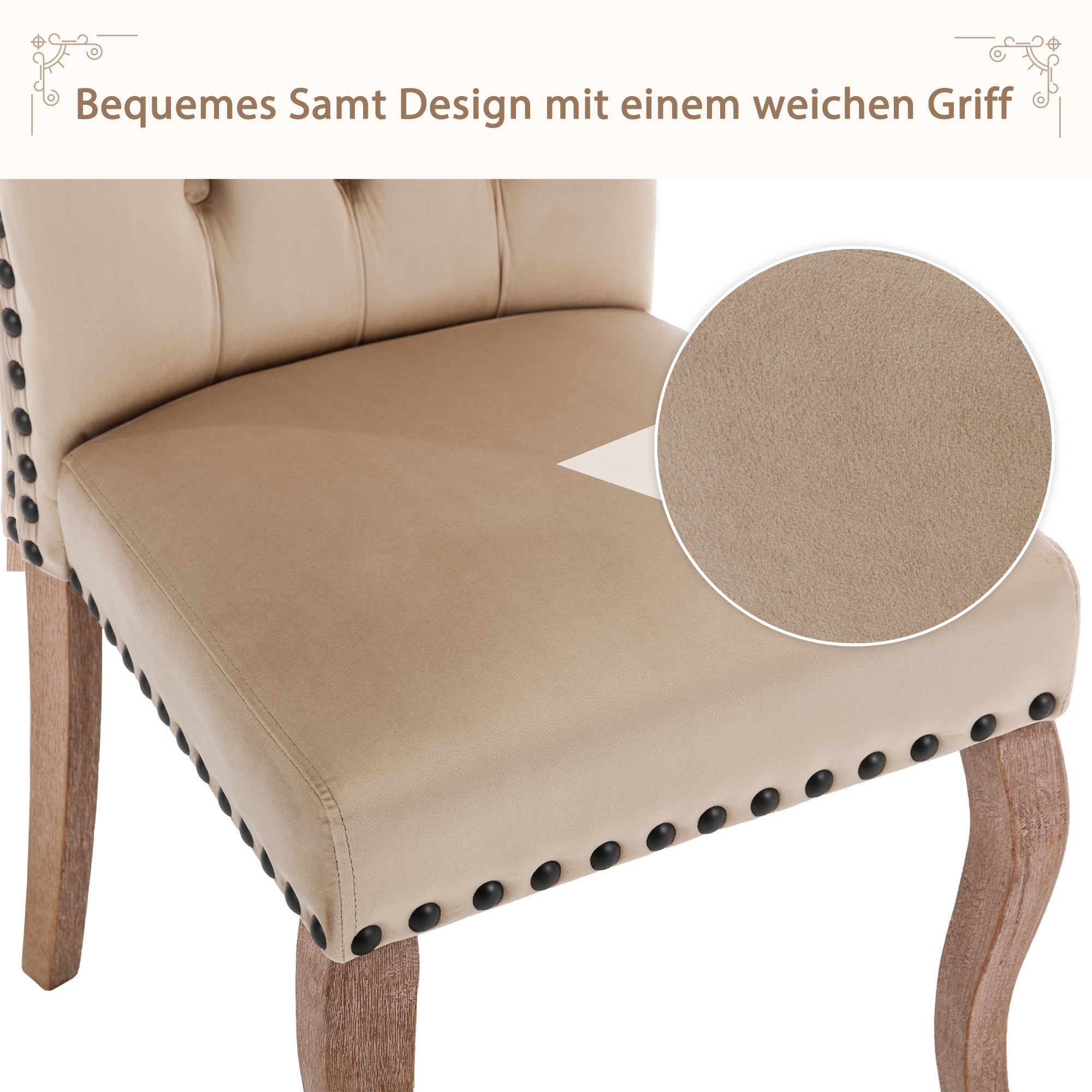 Logidon Eetkamerstoel set van 2 fluwelen licht camel deurklopper met rugleuning