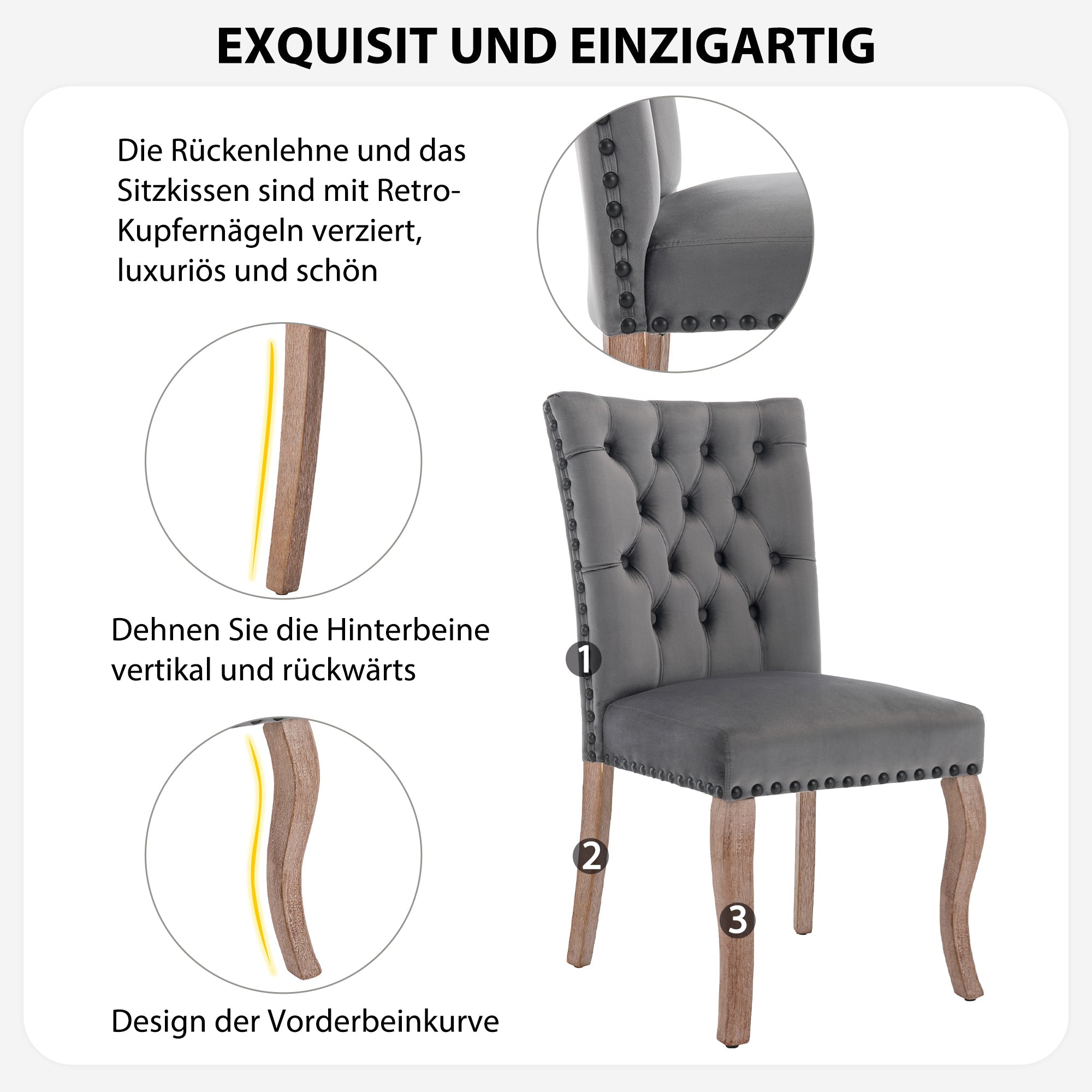 Logidon Eetkamerstoel Grijs Fluweel Met Deurklopper Set van vier stoelen