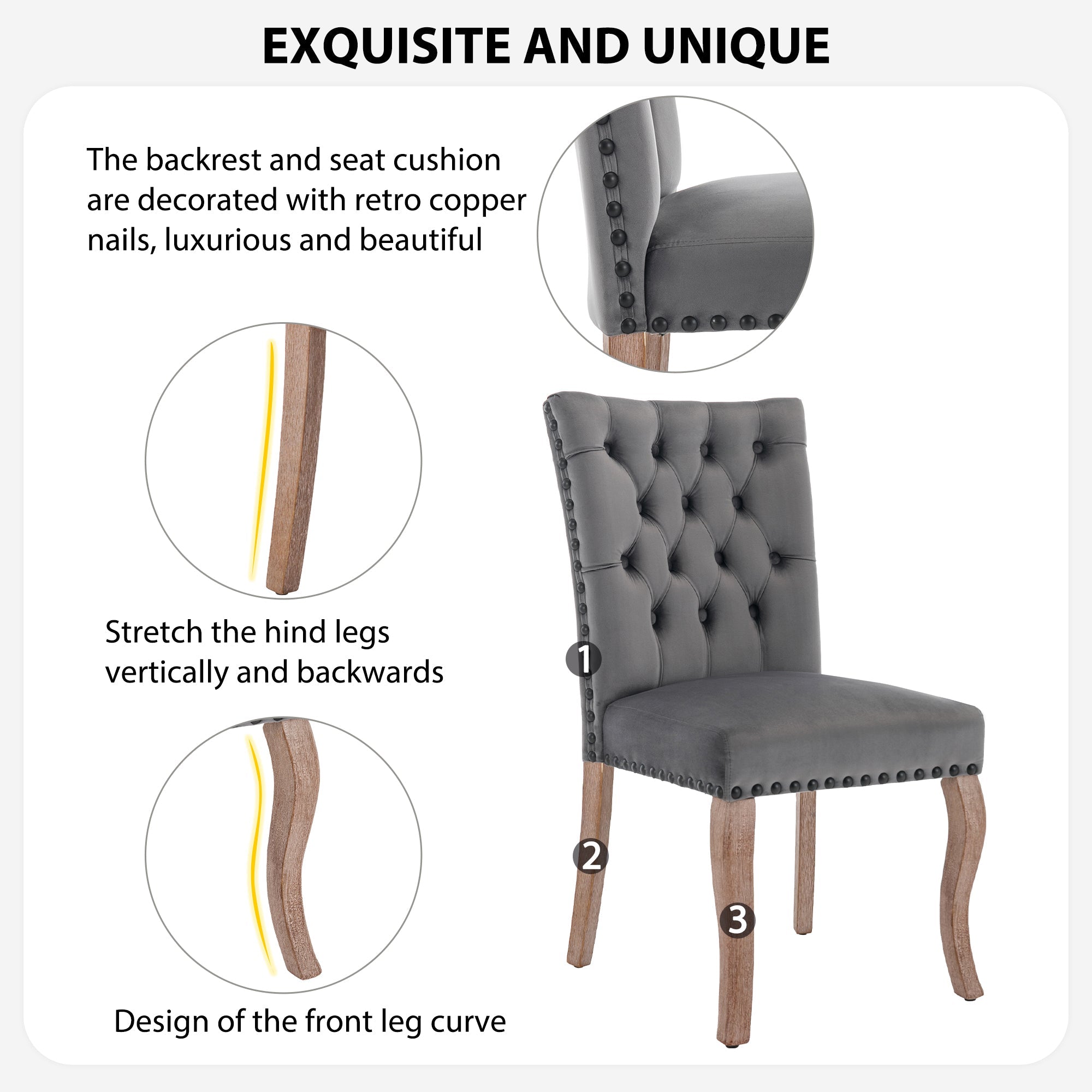 Logidon Eetkamerstoelen Grijs Fluweel Set van 2 met Deurklopper Rugleuning