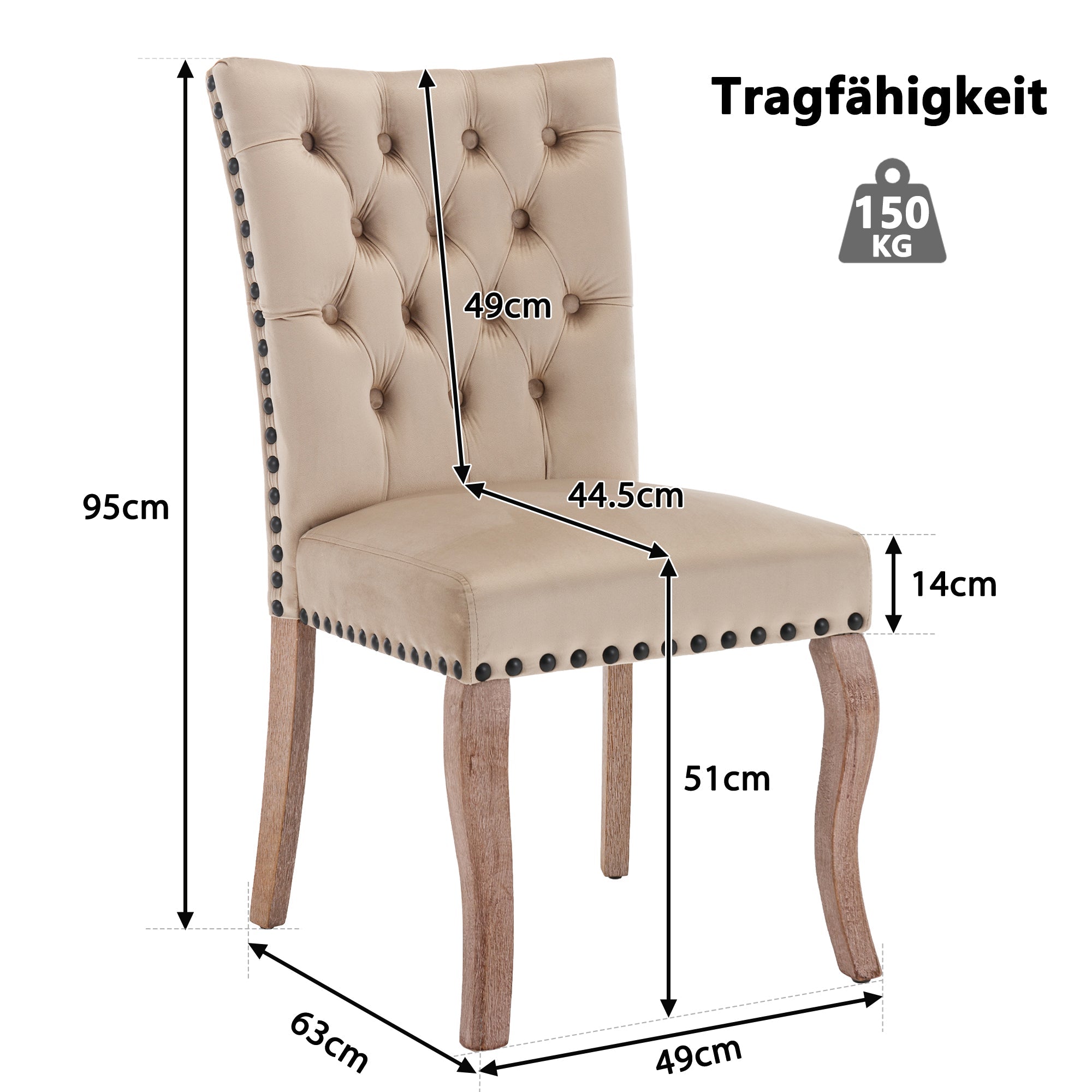 Logidon Eetkamerstoel set van 2 fluwelen licht camel deurklopper met rugleuning