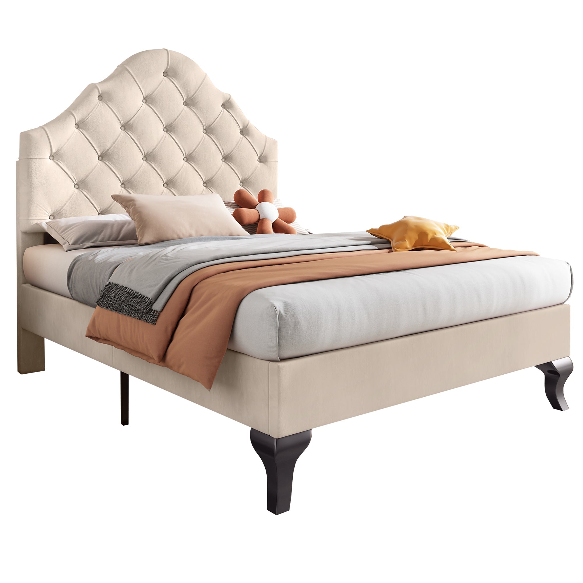Logidon gestoffeerd bed 90x200 beige fluweel met verstelbaar hoofdeinde